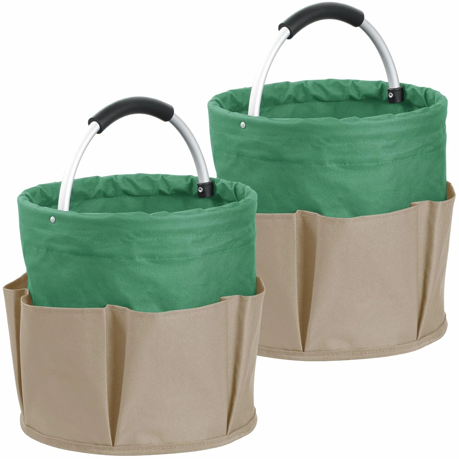 2 Pack 17L Organizador Productos Limpieza Plegable, Bolsa de Herramientas con Múltiples Bolsillos y Asa, Cesta Almacenaje Portátil de Tela Oxford 600D para Compras, Limpieza, Caqui con Verde