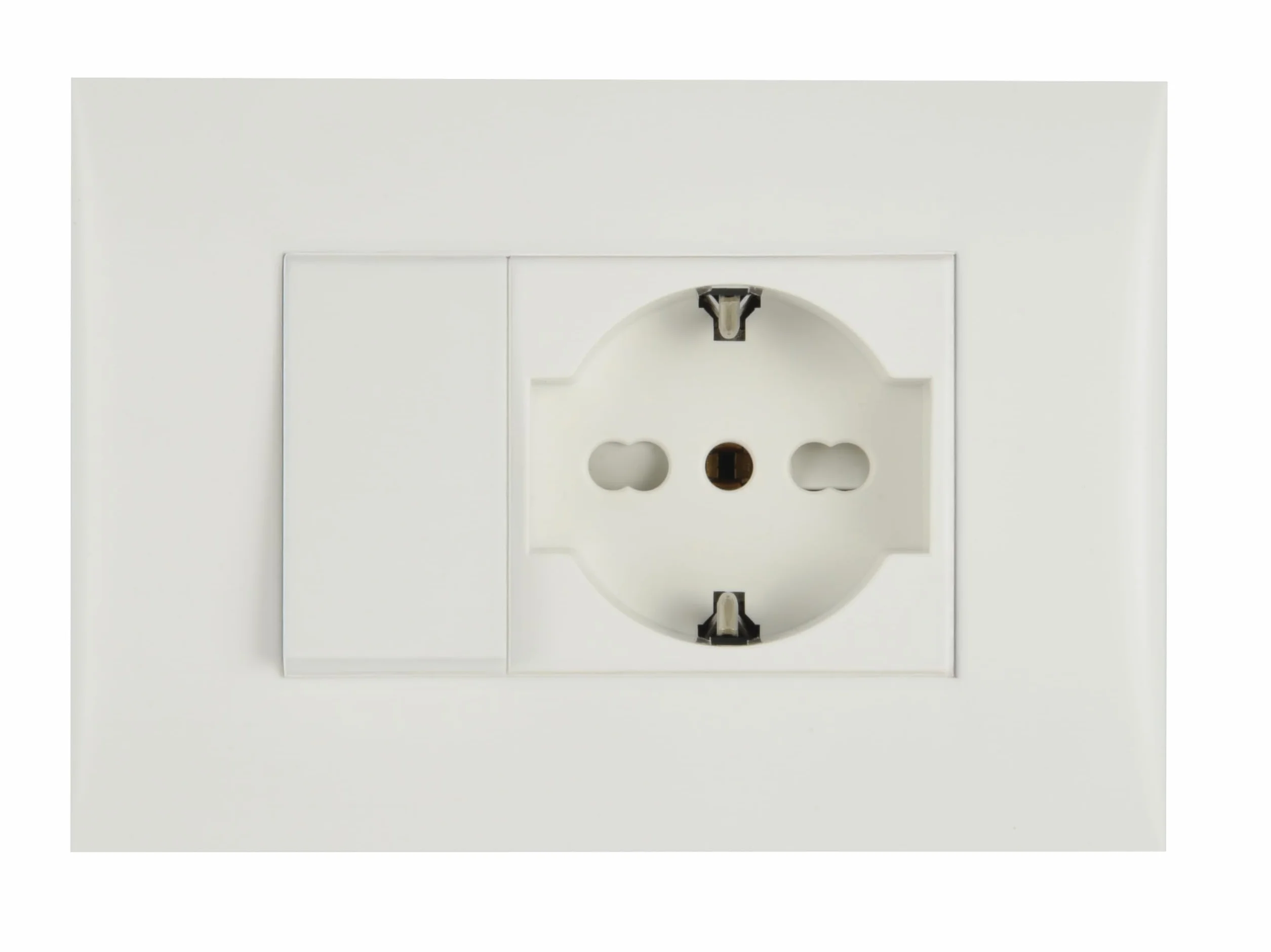 Electraline 22120 Bloque de toma universal + desviador con placa/juego placa premontada 1 toma universal P40 16 A + 1 desviador 10 A, dos tornillos de montaje, blanco