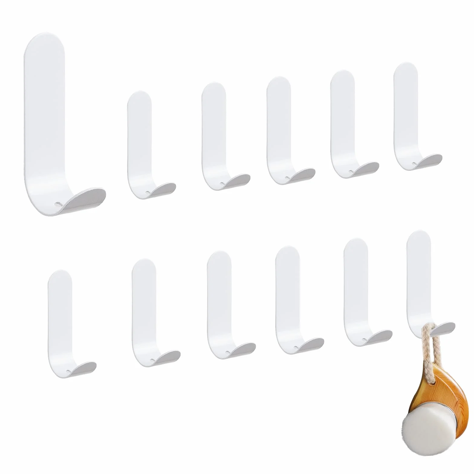 Feligio Ganchos Adhesivos Para Pared 12 Piezas, Colgadores Adhesivos Resistentes Sin Taladro de Acero Inoxidable, Colgador Toalla Baño Adhesivo Impermeable, Para Cocina Dormitorio, Blanco