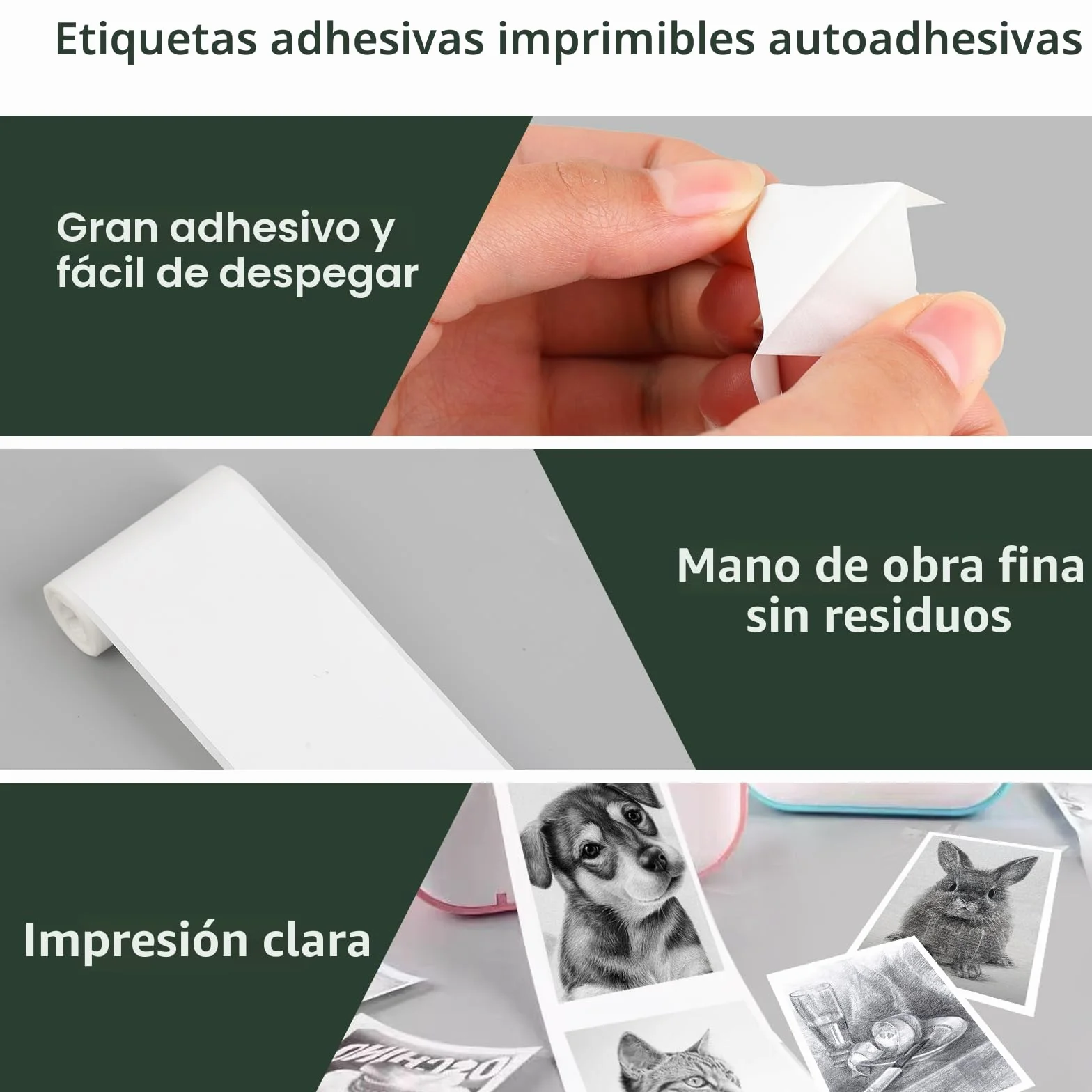 Pack de 10 Rollos de Papel Adesivo para Mini Impresora, Papel Termico para Cámara, Rollo para Impresora Térmica, Fácil de Reemplazar, Compatible con la mayoría de las cámaras de impresión.