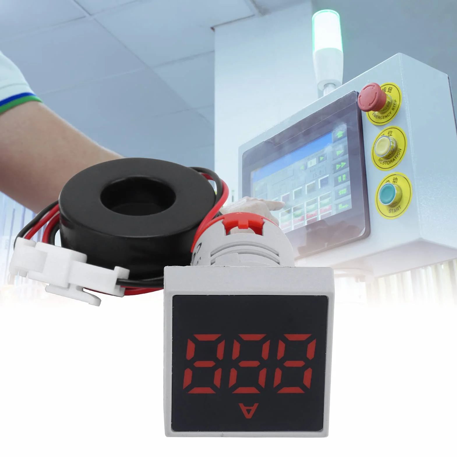 Fafeicy Amperímetro digital, AD16-22FSA AC 220V Medidor de corriente digital Luz de señal cuadrada Medidor de corriente Panel mate Amperímetro Luz indicadora de señal, para electricidad(rojo)