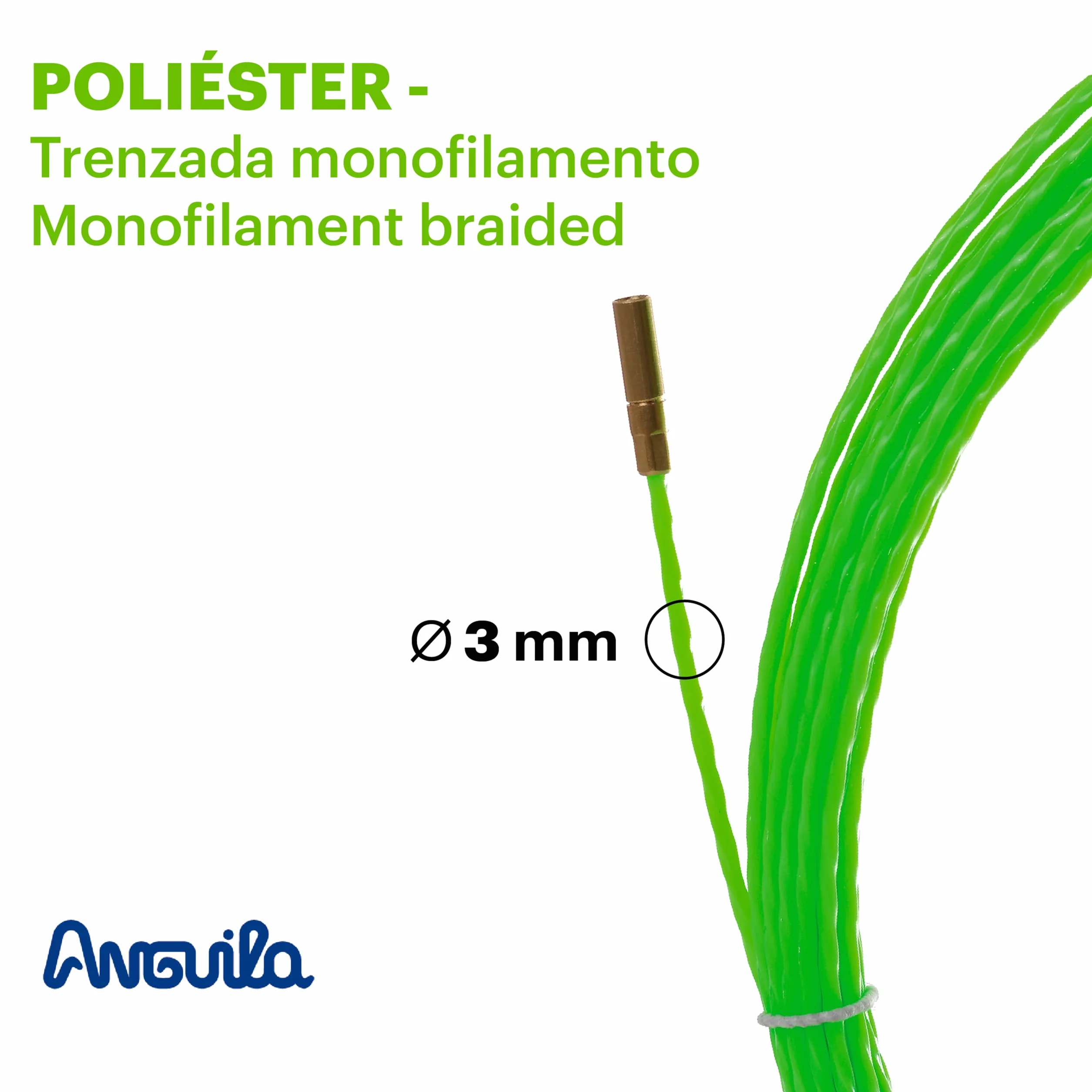 Anguila Max 7.3300.006 Guía pasacables Especial Tubos Poliéster Trenzada Monofilamento 3mm 6 Metros y terminales Fijos con Lazo, Verde