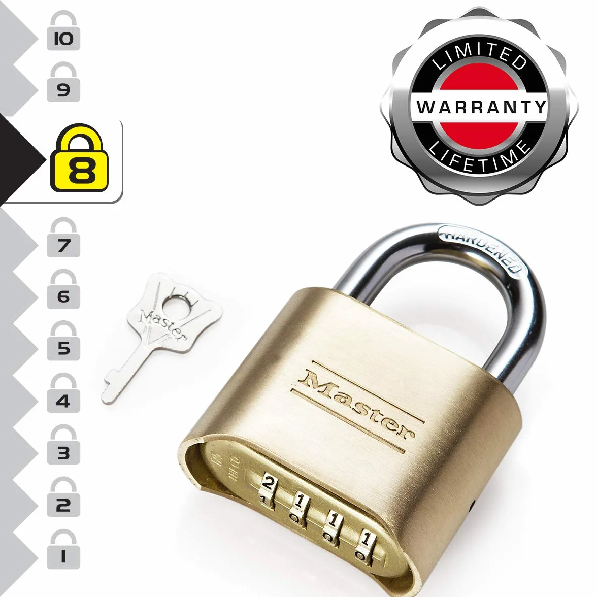Master Lock 175EURD Candado certificado de Combinación con Cuerpo de Zinc Macizo, Dorado, 7.5 x 5.1 x 2.4 cm