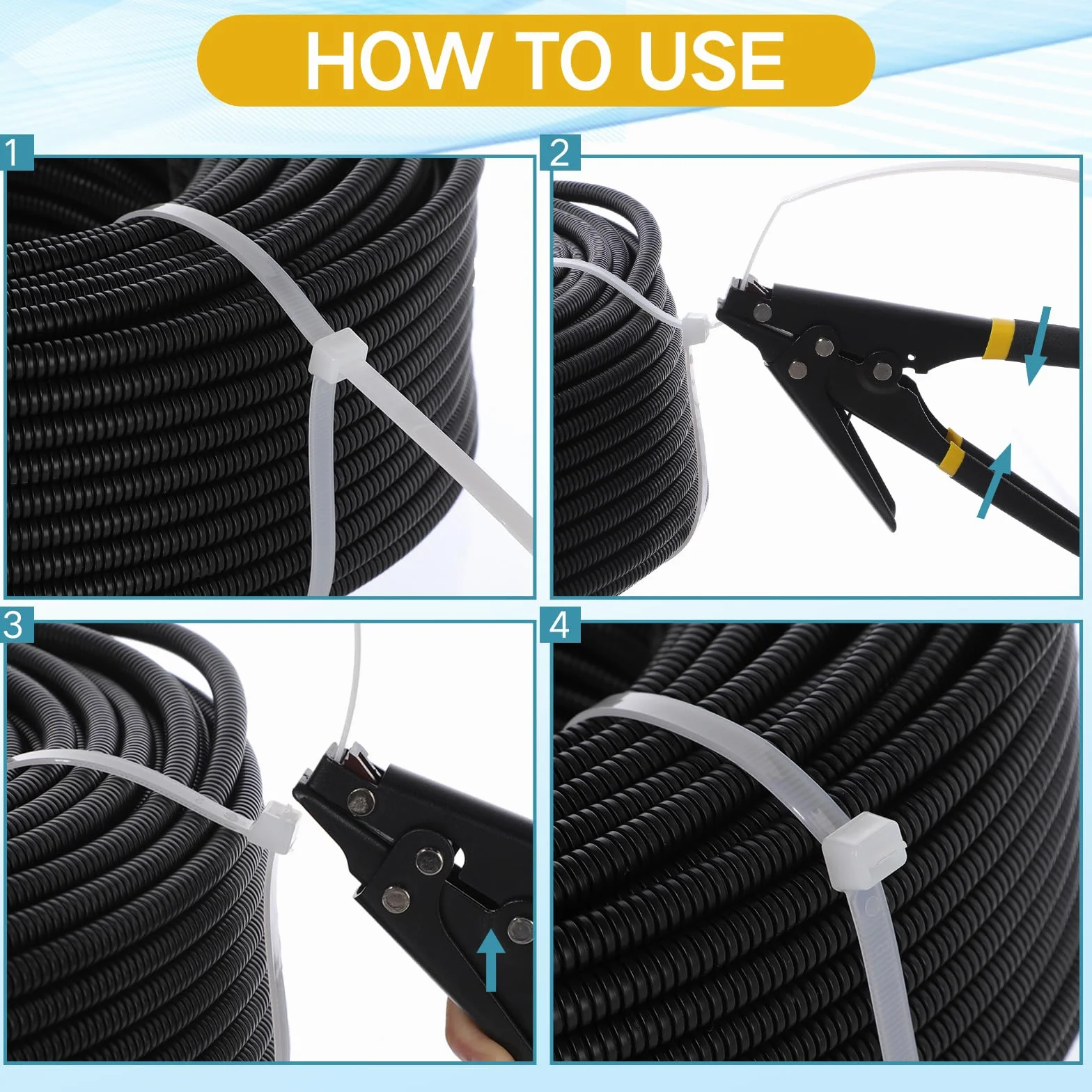 Shappy 4 herramientas de amarre de cremallera y herramienta cortadora de cables tensores para cortar 7.67 pulgadas para plástico o nailon de ancho de 0.09 a 0.35 pulgadas