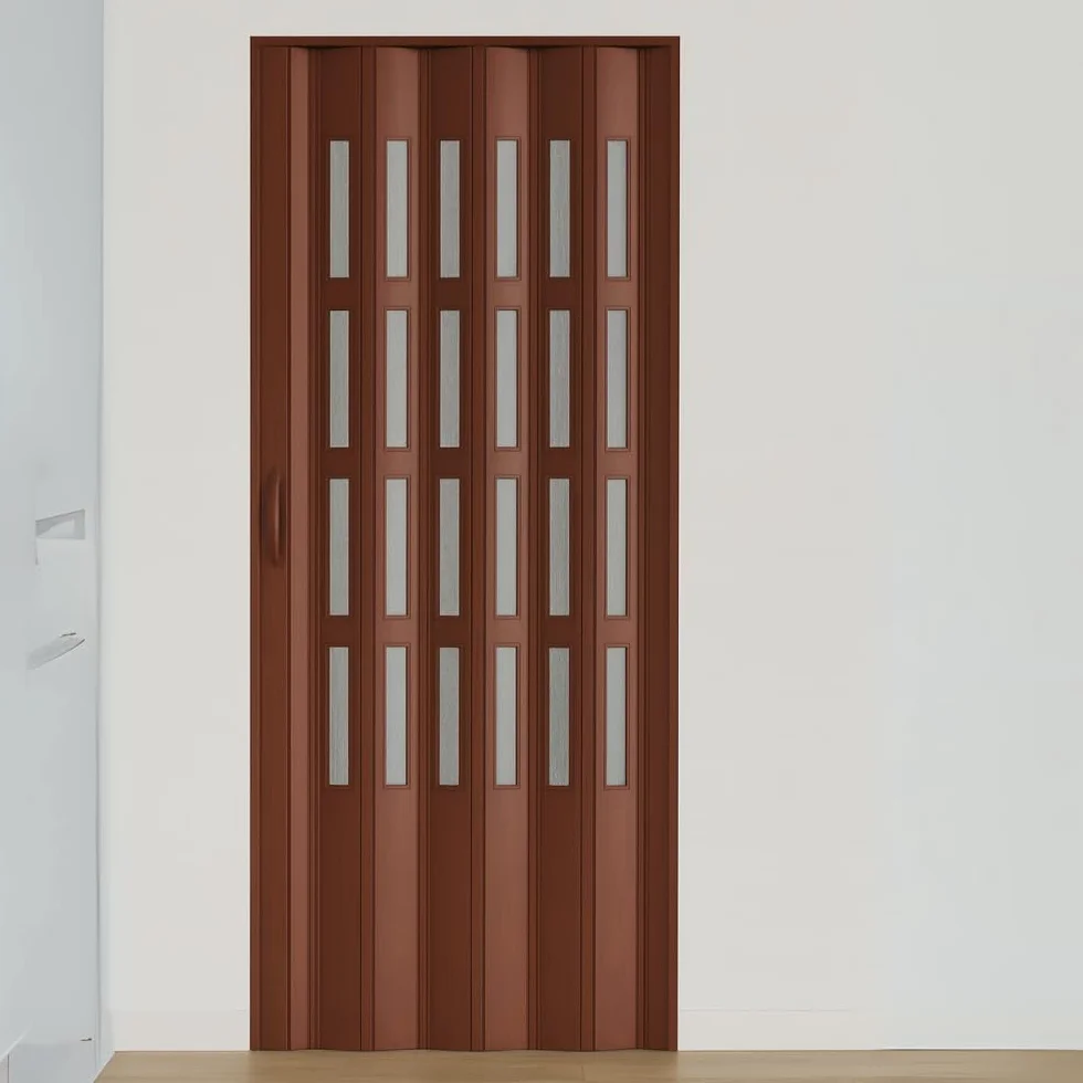HDcasa Puerta plegable Extra Standard, PVC con cristal transparente, reversible y regulable en altura longitud, para montaje propio, fabricada Italia, decoración del hogar, nogal 82x210 cm