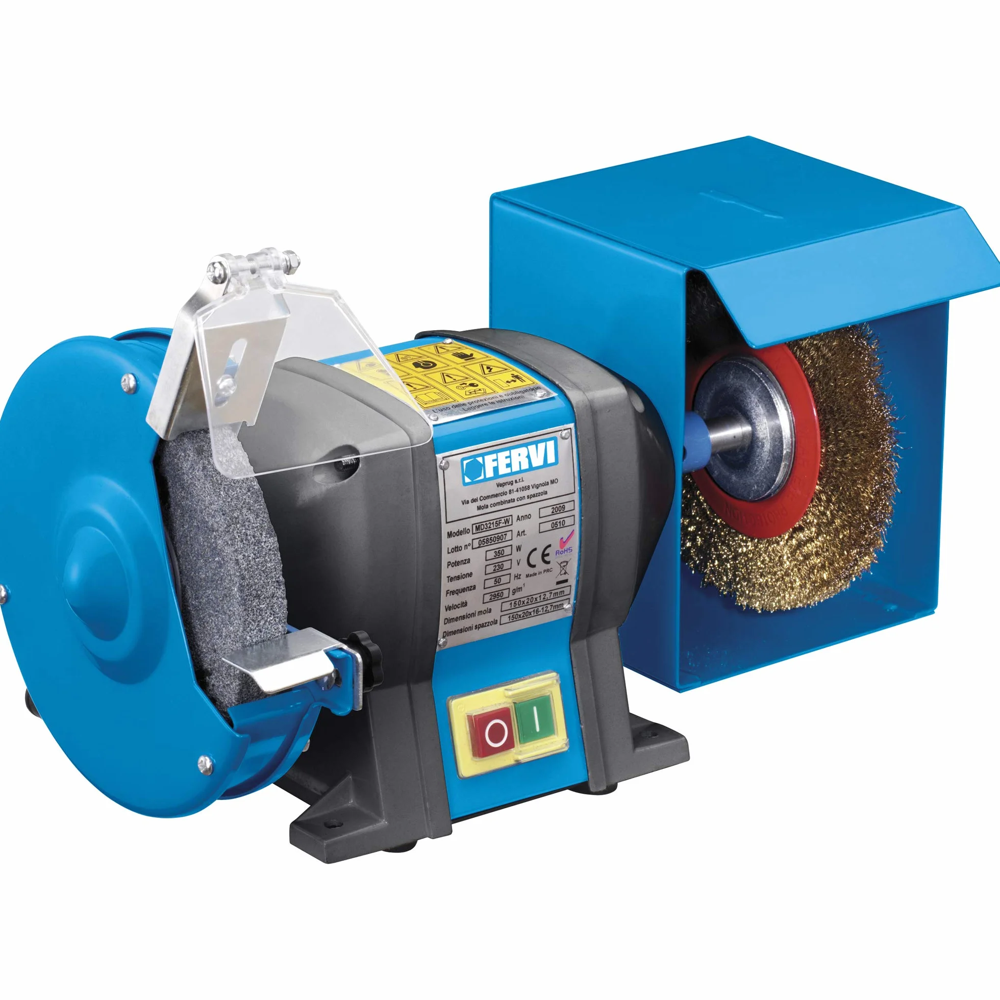 Fervi 0510 - Amoladora de banco profesional, diámetro de 150 mm, muela + cepillo de 350 W
