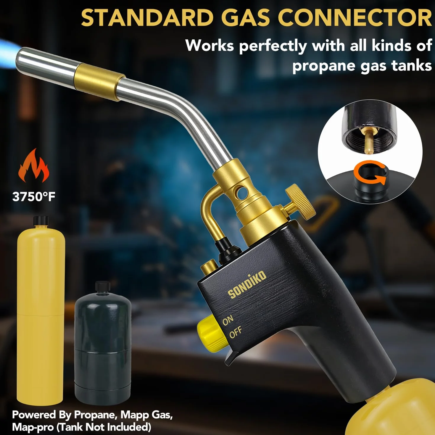 Sondiko Antorcha de propano, GJ-8000 de alta intensidad, cabezal de antorcha de gas, arranque de gatillo, soplete de soplete resistente para soldadura, cocina, barbacoa (cilindros de gas no incluidos)