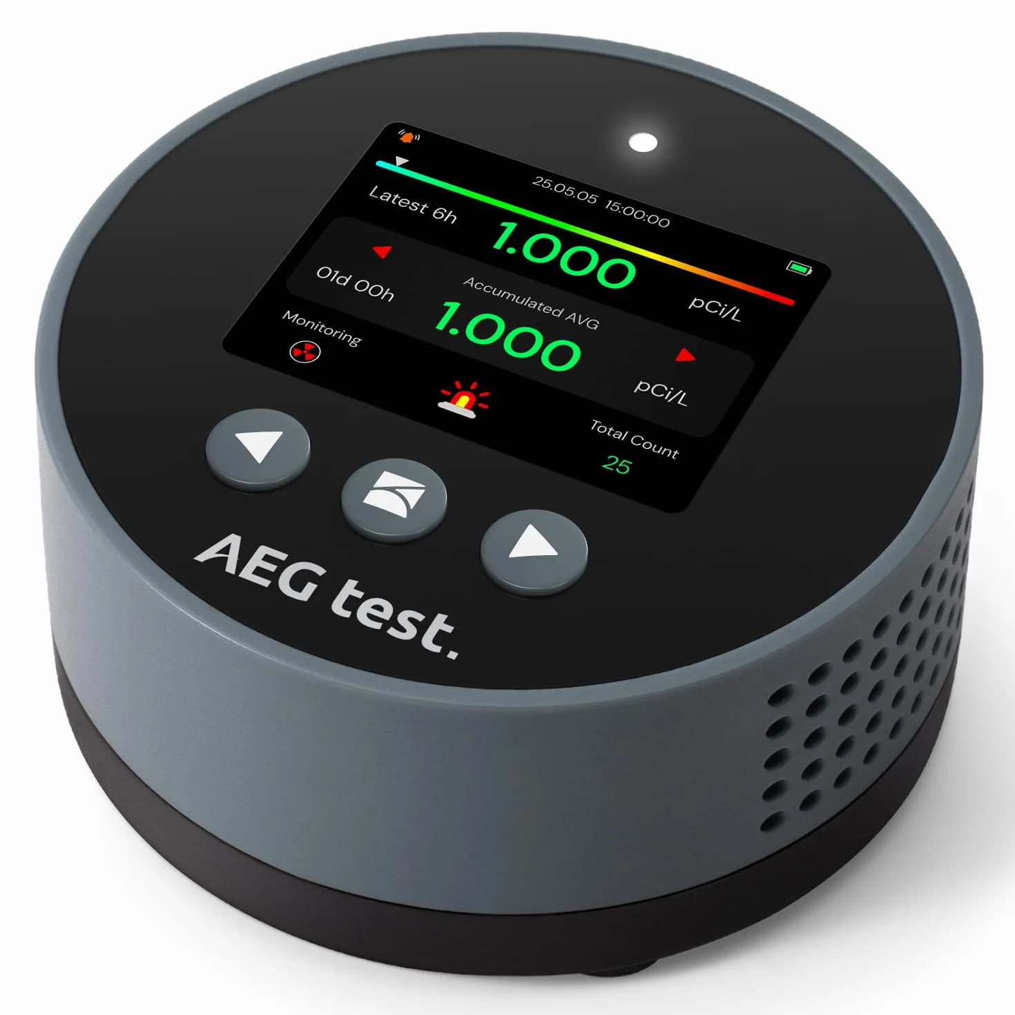 HOUND-1085 Detector de radón portátil, monitoreo de radón a largo plazo para el hogar, alarmas audibles y visuales, recargable, pantalla LCD TFT a color, pCi/L o Bq/m³, azul