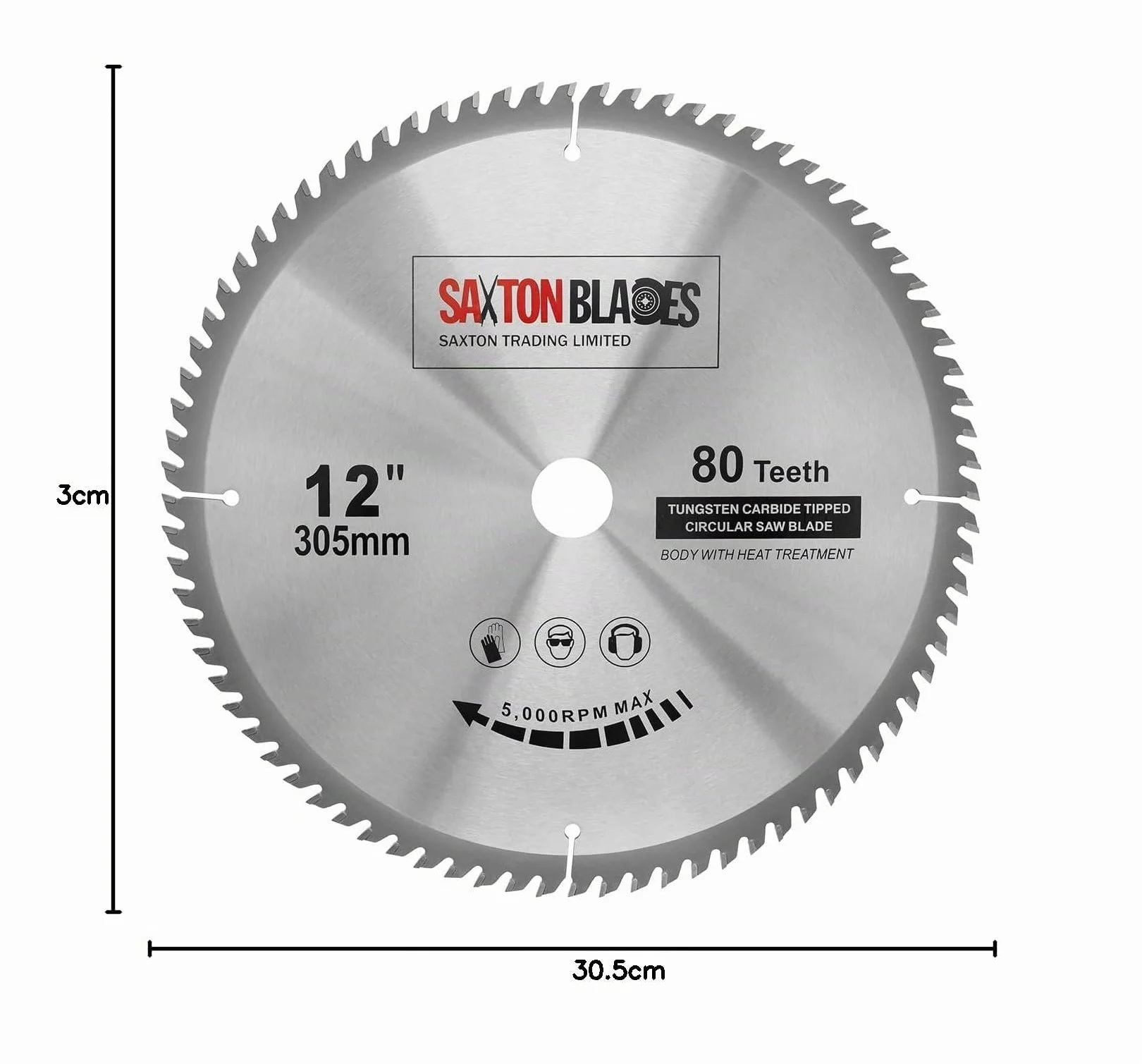 TCT30580T - Hoja de sierra circular de madera Saxton TCT, 305 mm x 30 mm x 80 t, para Bosch Makita Dewalt