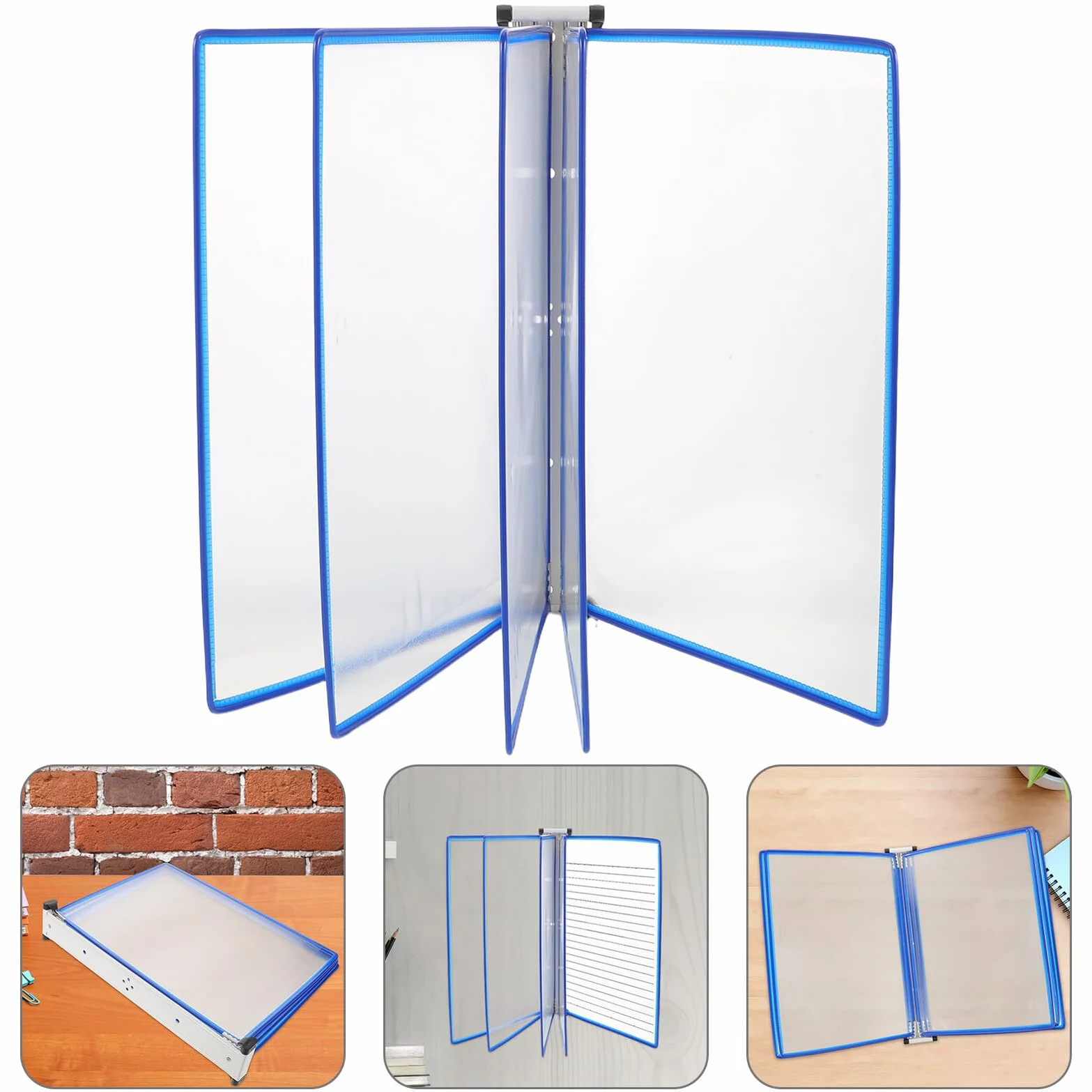 Exhibidor de Documentos de Pared A4 5 Paneles Transparentes Organizador de Carpetas Azul