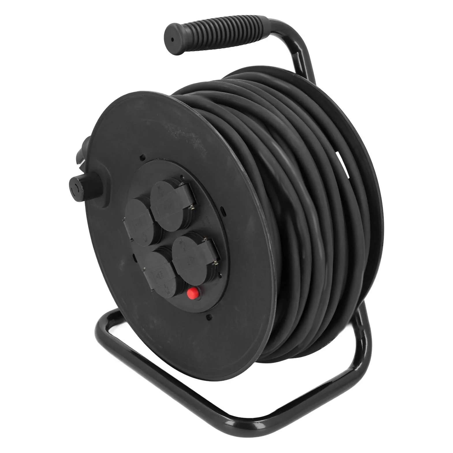 Hyuduo Carrete de Cable Carrete de Cable de Extensión para Exteriores 35 M H05RR F mm² 4 Enchufes IP44 Acero Inoxidable PP Neopreno Cobre para Jardín Taller Uso en el Lugar de Trabajo