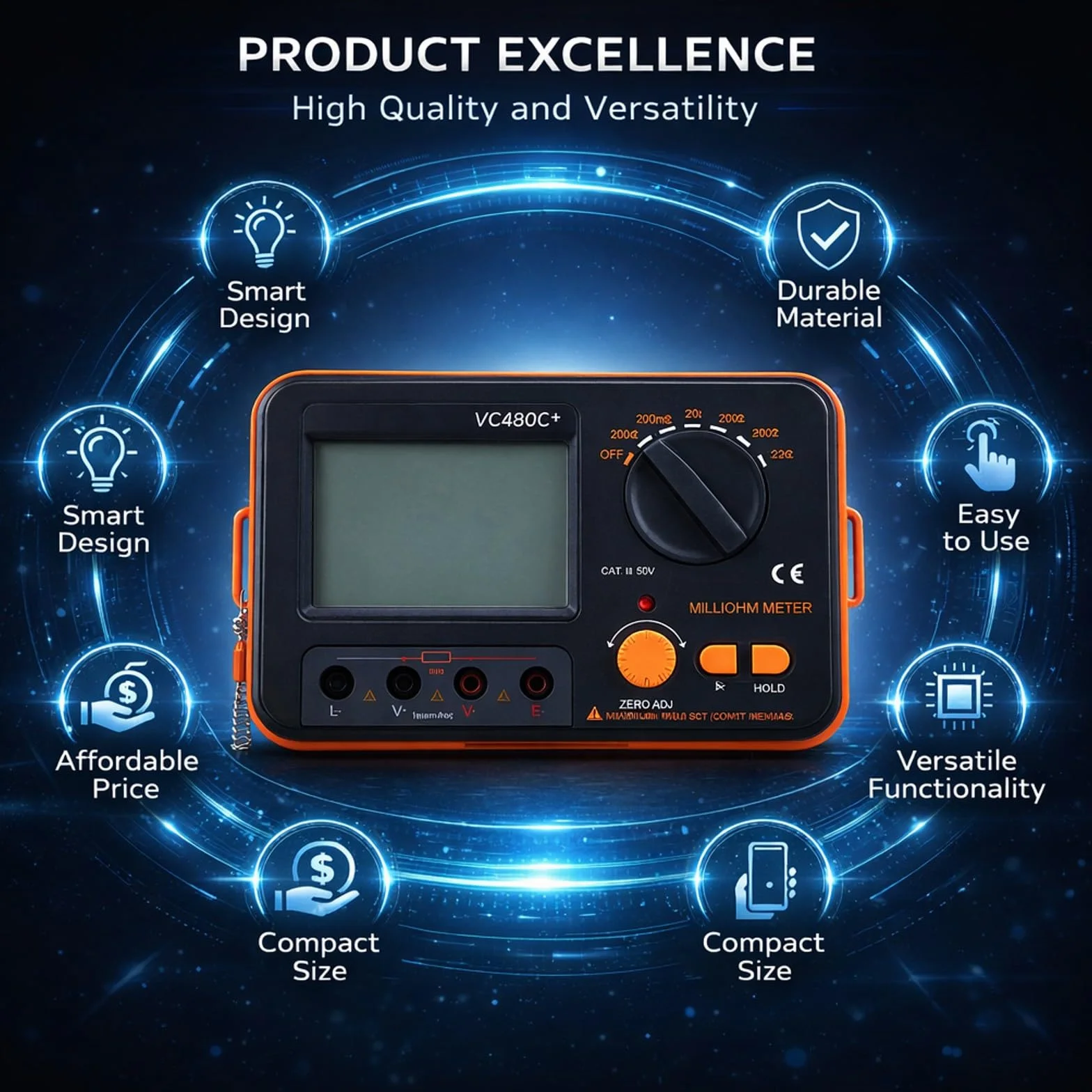 Milióhmetro Digital de 0.01mΩ a 2kΩ, 6 Rangos, Medición de 4 Hilos, Tester de Baja Resistencia DC - Alta Precisión, Protección Avanzada, Pantalla LCD Grande, Portátil para