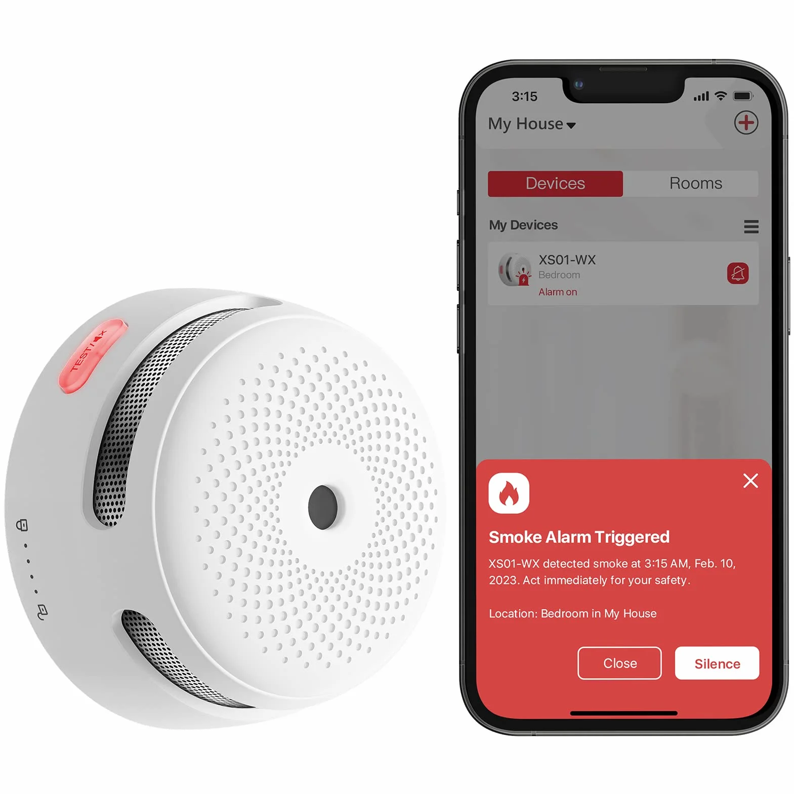 X-Sense Detector de Humo Conectado Wi-FI, XS01-WX, paquete de 1 | Pila reemplazable, notificaciones a través de la aplicación y cumplimiento de la norma EN 14604