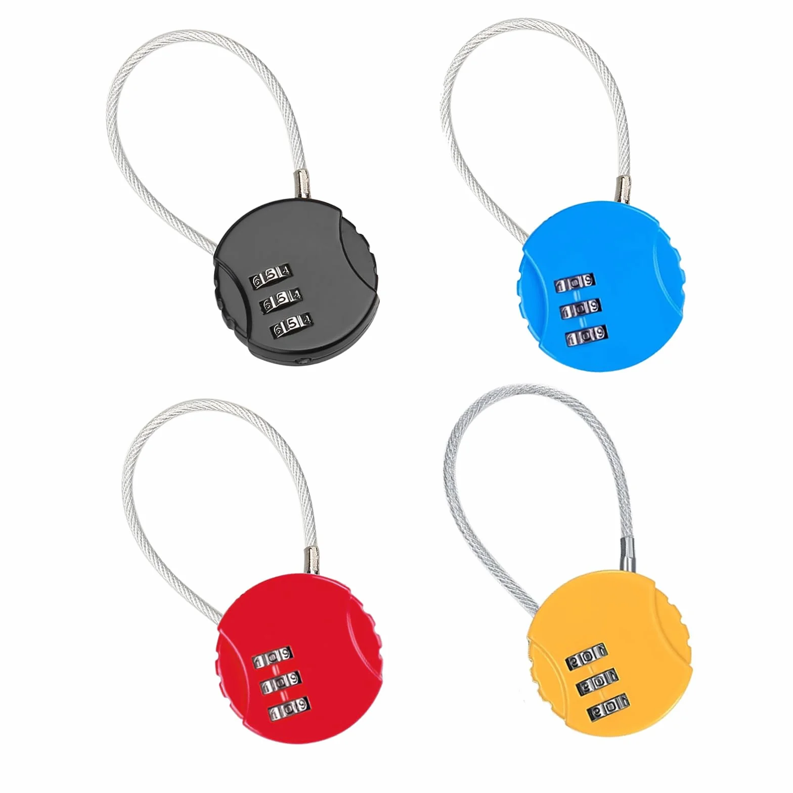 4 Piezas Candado de Combinación de 3 Dígitos, Candados de Seguridad de Cable Acero Flexible para Taquilla, Gimnasio, Maleta Viaje, Equipaje (4 Colores)