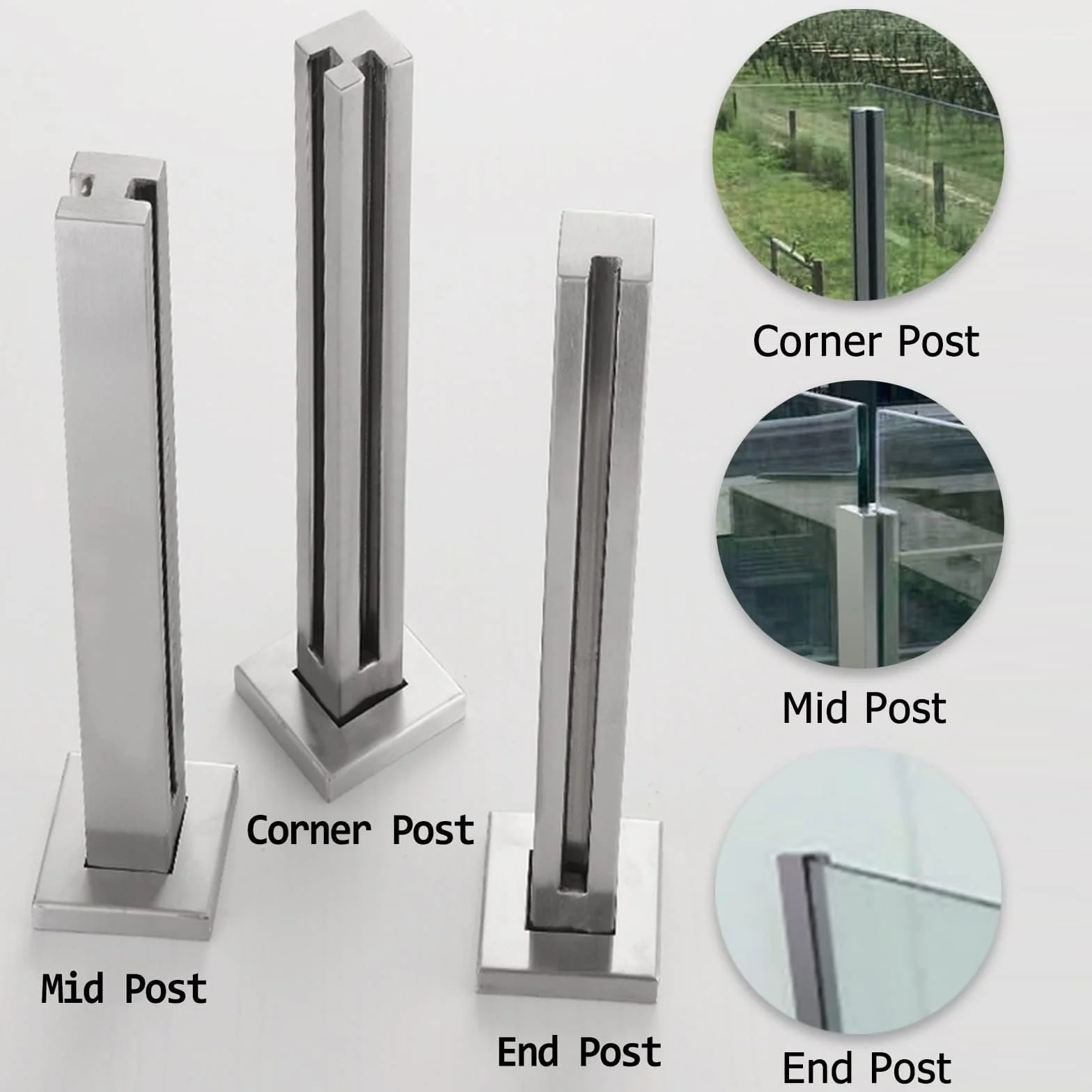 Poste De Barandilla De Barandilla De Acero Inoxidable, Kit De Barandilla De Aterrizaje De Cubierta Alta De Acero Inoxidable 304 60 80 100 120 Cm For Vidrio De 8-12 Mm(Silver End Post,105cm/41.3 in)
