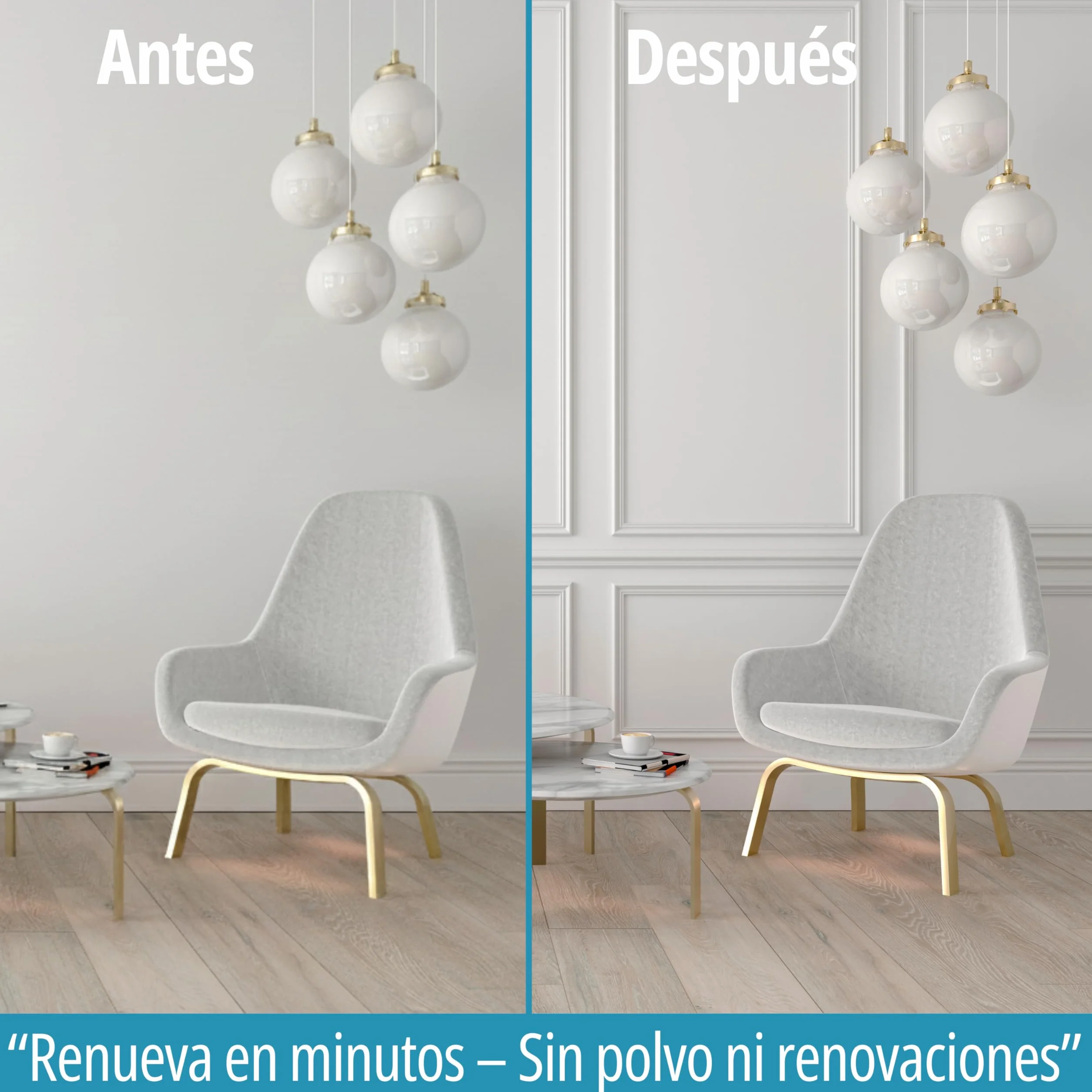 Moldura decorativa de pared autoadhesiva PVC flexible 5 m x 2,3 cm blanca interior