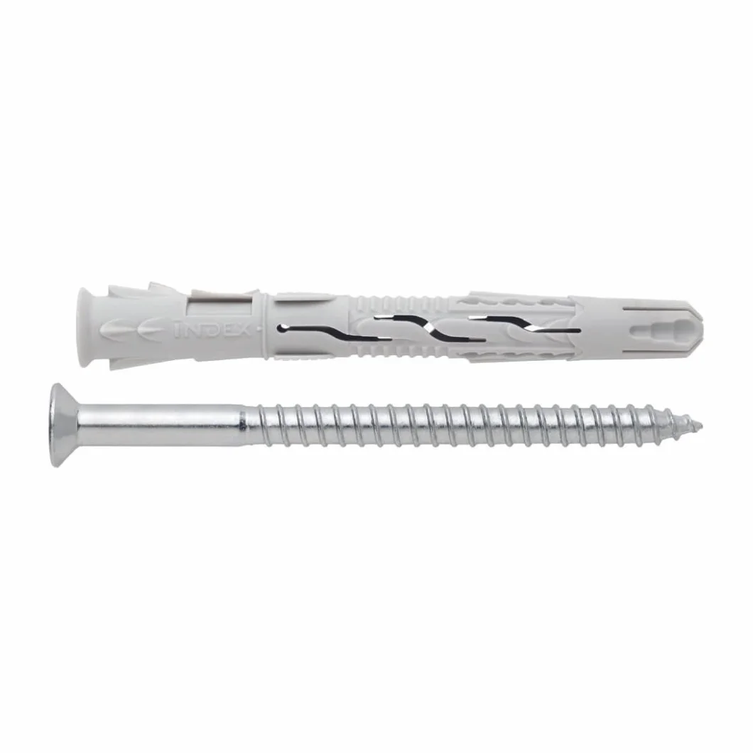 INDEX Fixing Systems T-NUX A - Pack de 50 tacos universales de alto rendimiento, cabeza avellanada (recubrimiento cincado, nailon, 10 x 140 mm, diámetro de 10 mm)