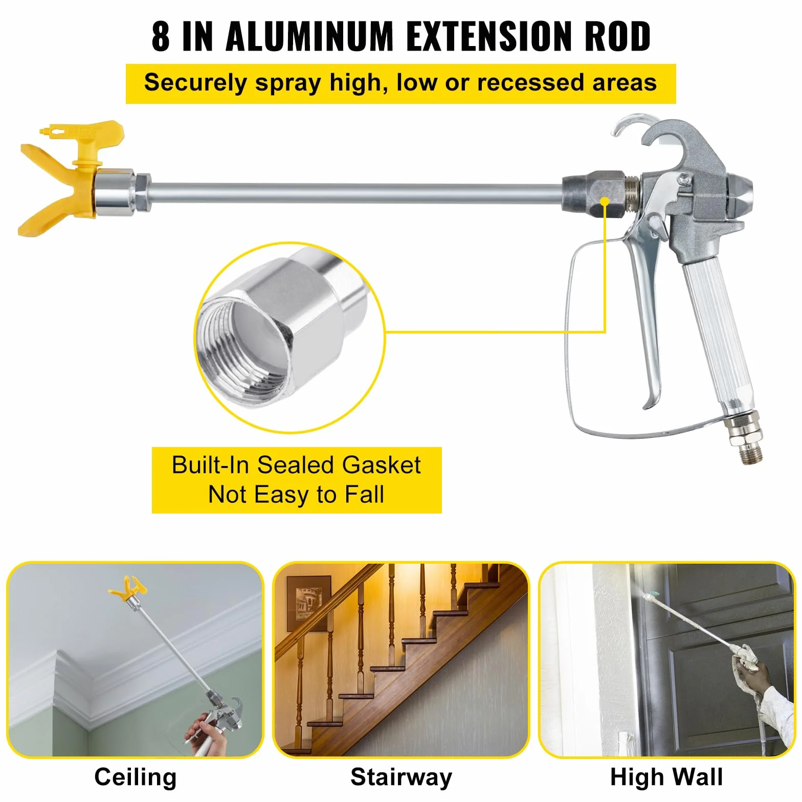 VEVOR Kit de Manguera Flexible para Pintura Airless Manguera de Fibra de Alta Presión 15,24 m 248 Bar con Varilla de Extensión de 20,3 cm Boquilla y Protección Articulación Giratoria de 6,3 mm