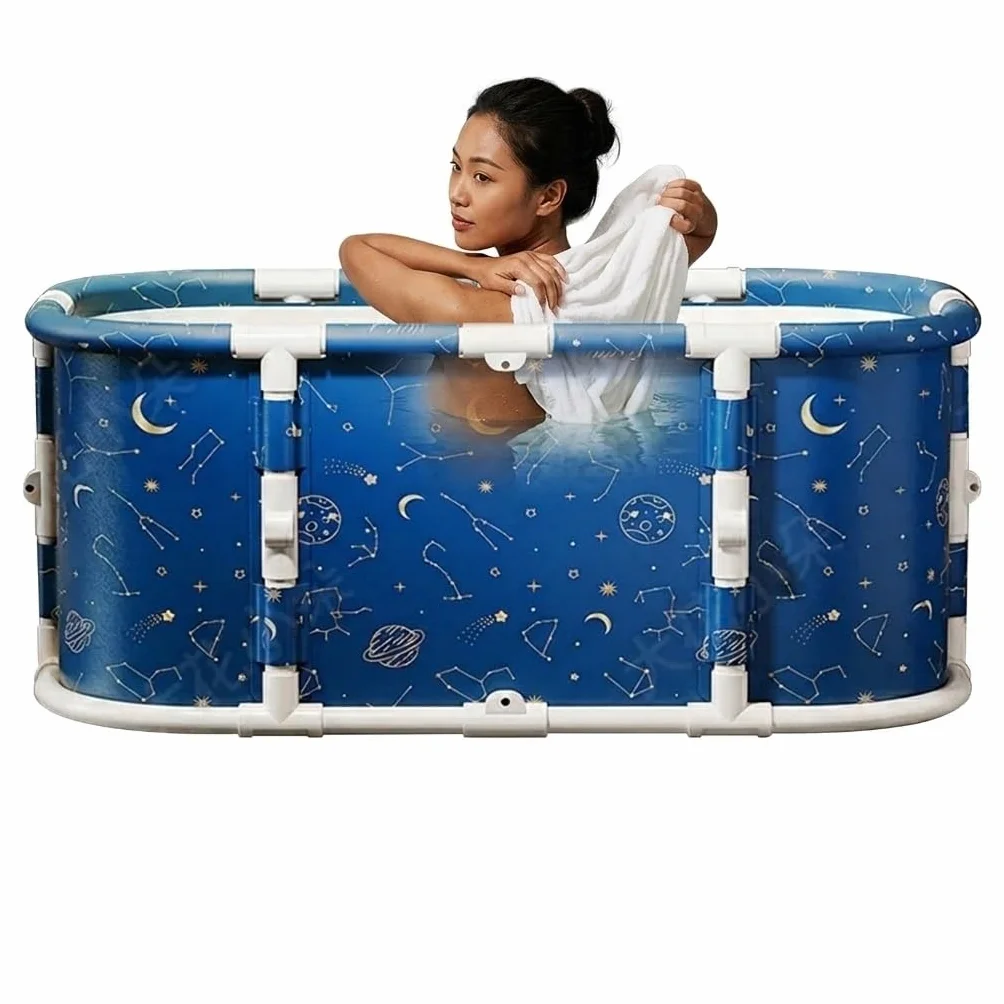 Bañera plegable, 119,9 x 59,9 x 50 cm, bañera portátil compuesta de material de 7 capas, ducha y baño de hielo, portátil, no inflable