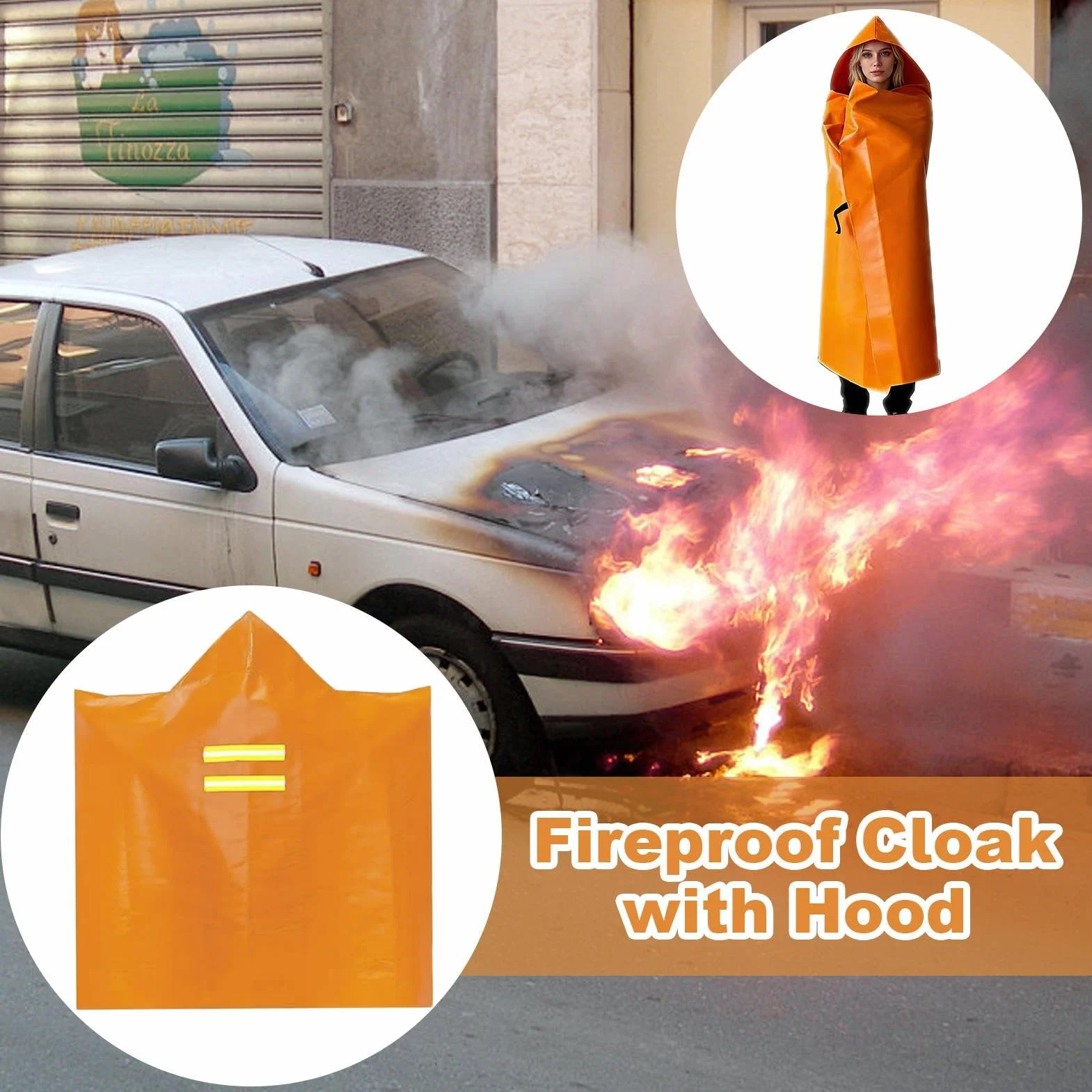 Capa Ignífuga – Tela De Fibra De Vidrio Recubierta De Silicona | Poncho Ignífugo De Silicona Con Capucha | Inicio Poncho De Escape Ignífugo Manta Ignífuga Para Niños Y Adultos En Seguridad De Emergenc