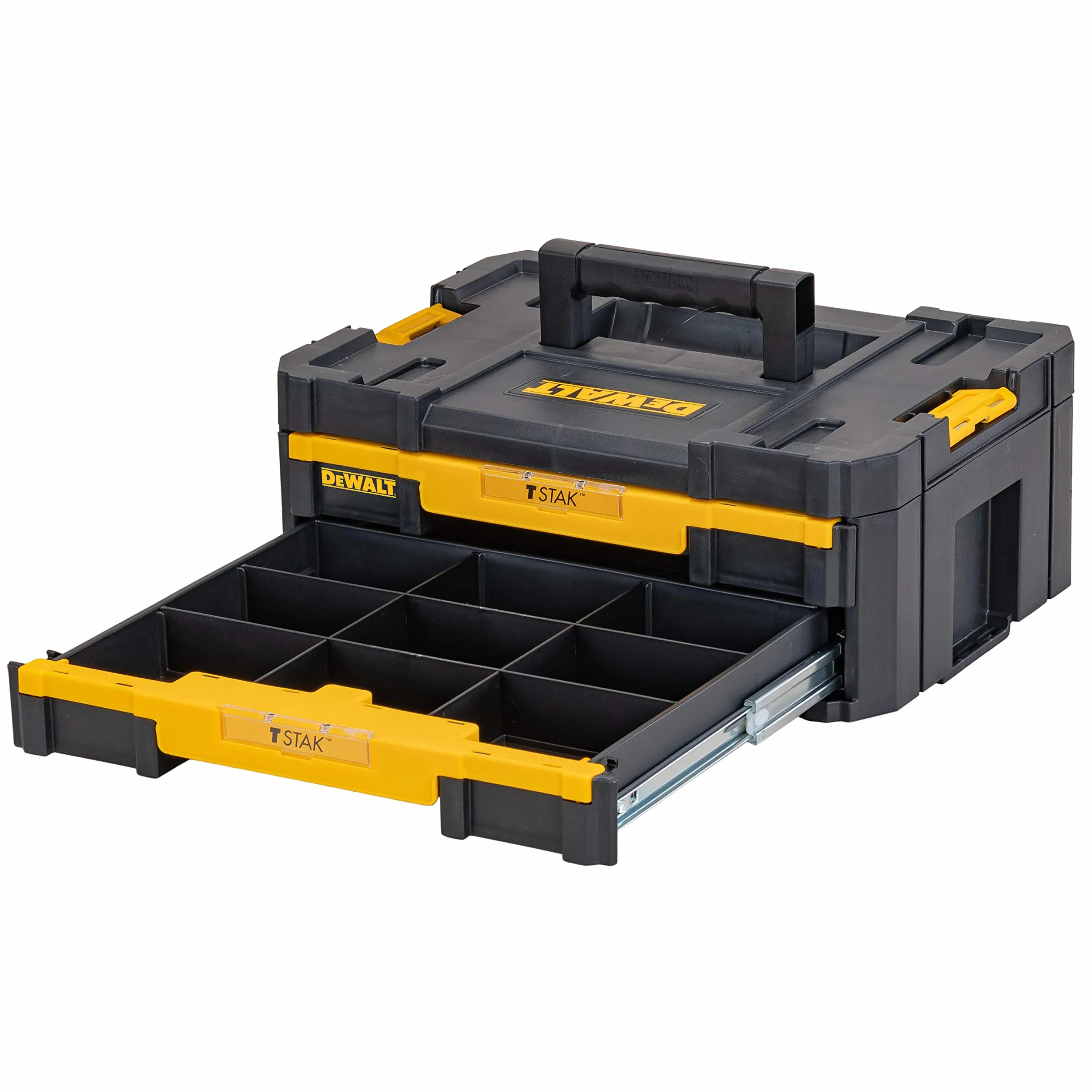 DEWALT DWST1-70706, Cajonera doble TSTAK IV, Divisores internos extraíbles, Bisagras y cierres laterales, Asa bimaterial. Medidas 440x314x176 mm, Máx. capacidad de carga 7.5kg