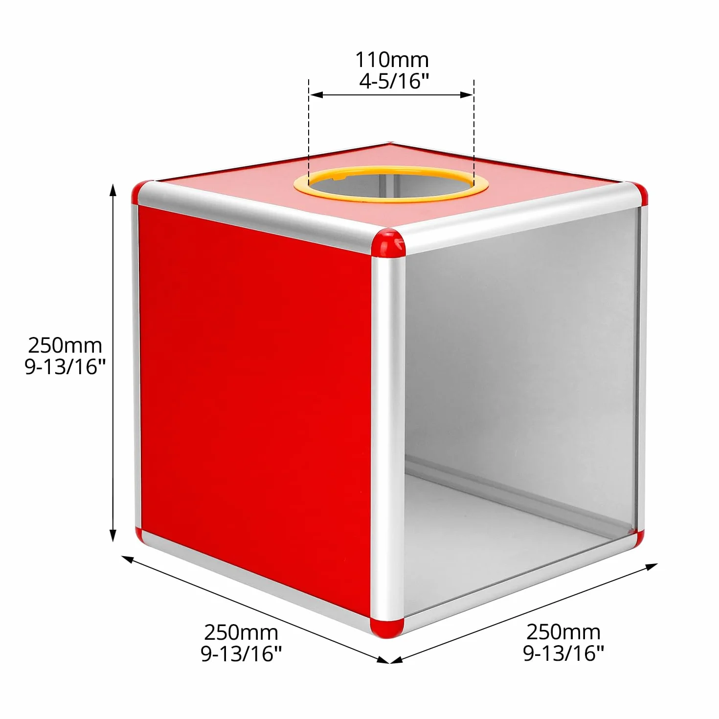 QWORK® Urna transparente 25 cm con ranura, caja de recogida con marco de aluminio y paneles acrílicos, para votación, sugerencias, donaciones y encuestas