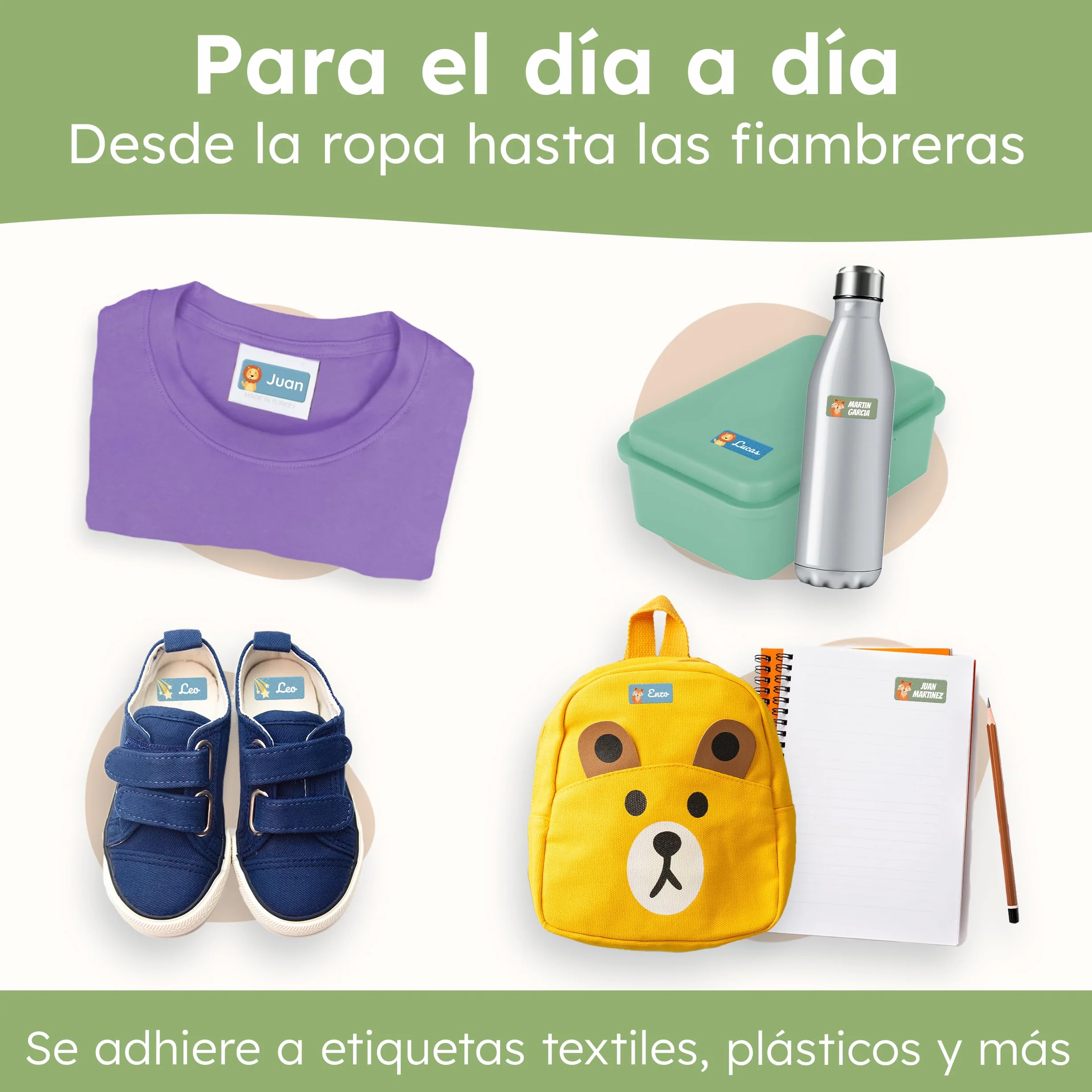 Etiquetas para Ropa Personalizadas melu kids® Aventura 60 piezas No planchar Pegatinas Lavables a Máquina