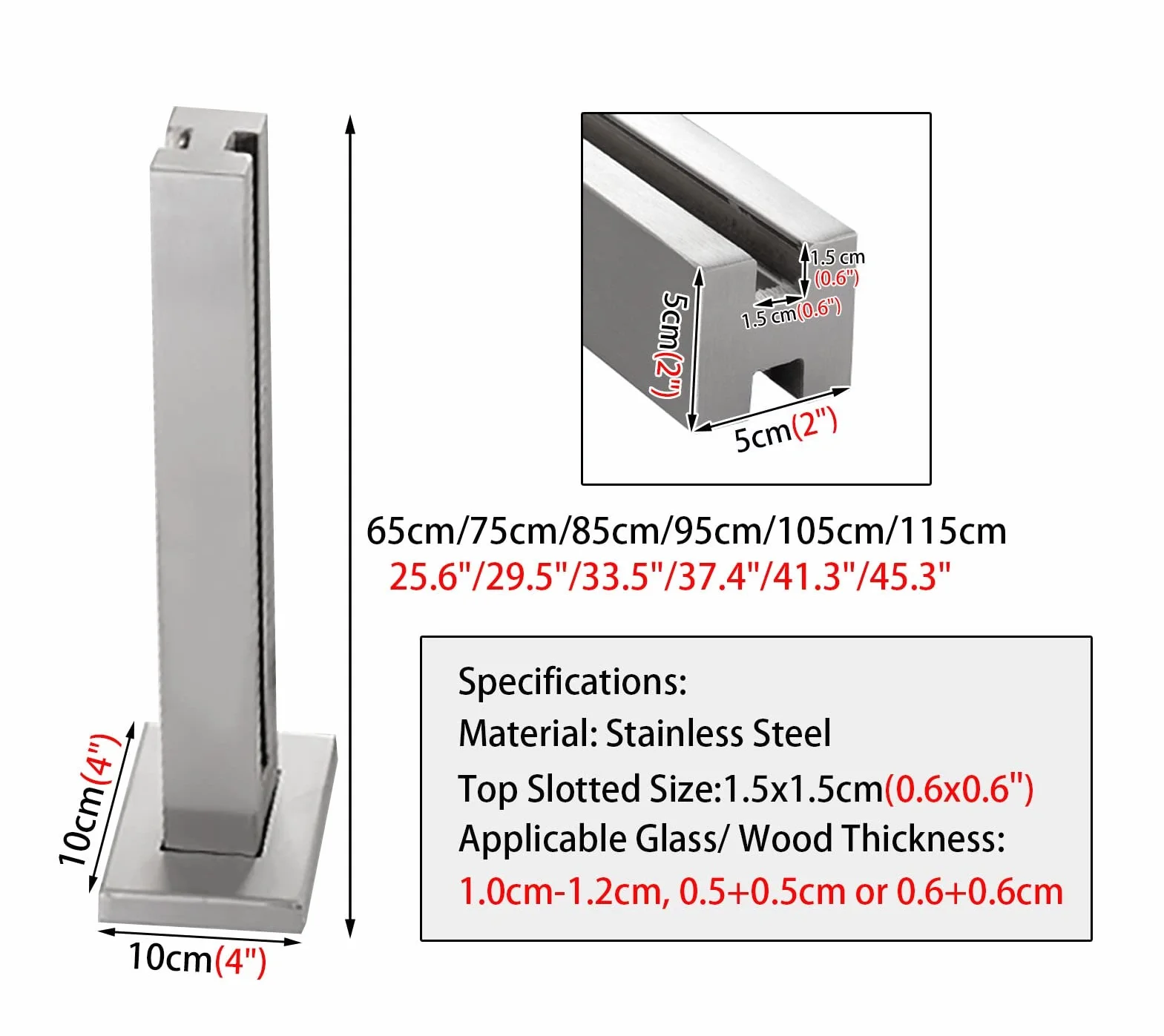 Poste Barandilla Vidrio Sistema de Barandillas de Cristal para Terrazas Paneles de Cristal para Exteriores, Barandilla de Cristal para Balcones de Alta Resistencia, Sistema de Barandilla Metálica Cuad