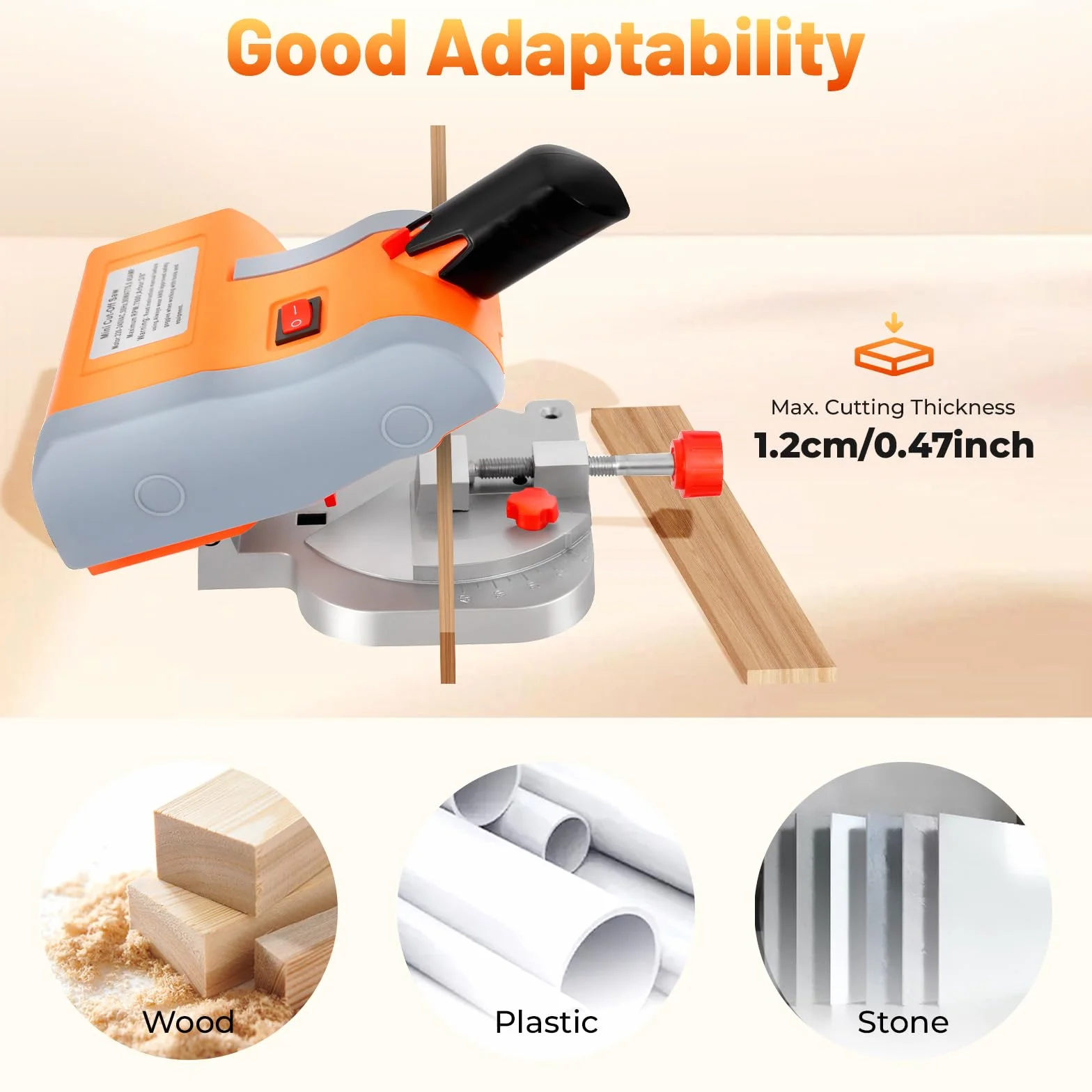Mini sierra ingletadora 90 W 7800 rpm 0 – 45 ° sierra transversal versátil de mesa para cortar madera, plástico, piedra y metales no ferrosos