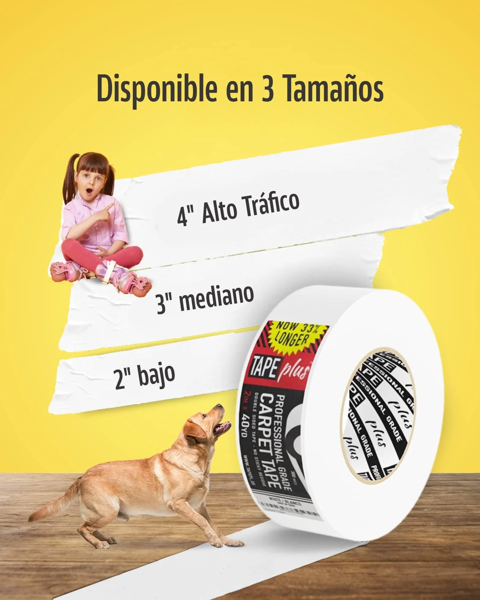 TapePlus Cinta Antideslizante Alfombra Profesional – 5 cm por 36.5 m (¡2 x Más!) – Cinta Antideslizante para Alfombras con Adhesivo Doble Cara - Cinta Doble Cara Blanco Premium – Interior y Exterior