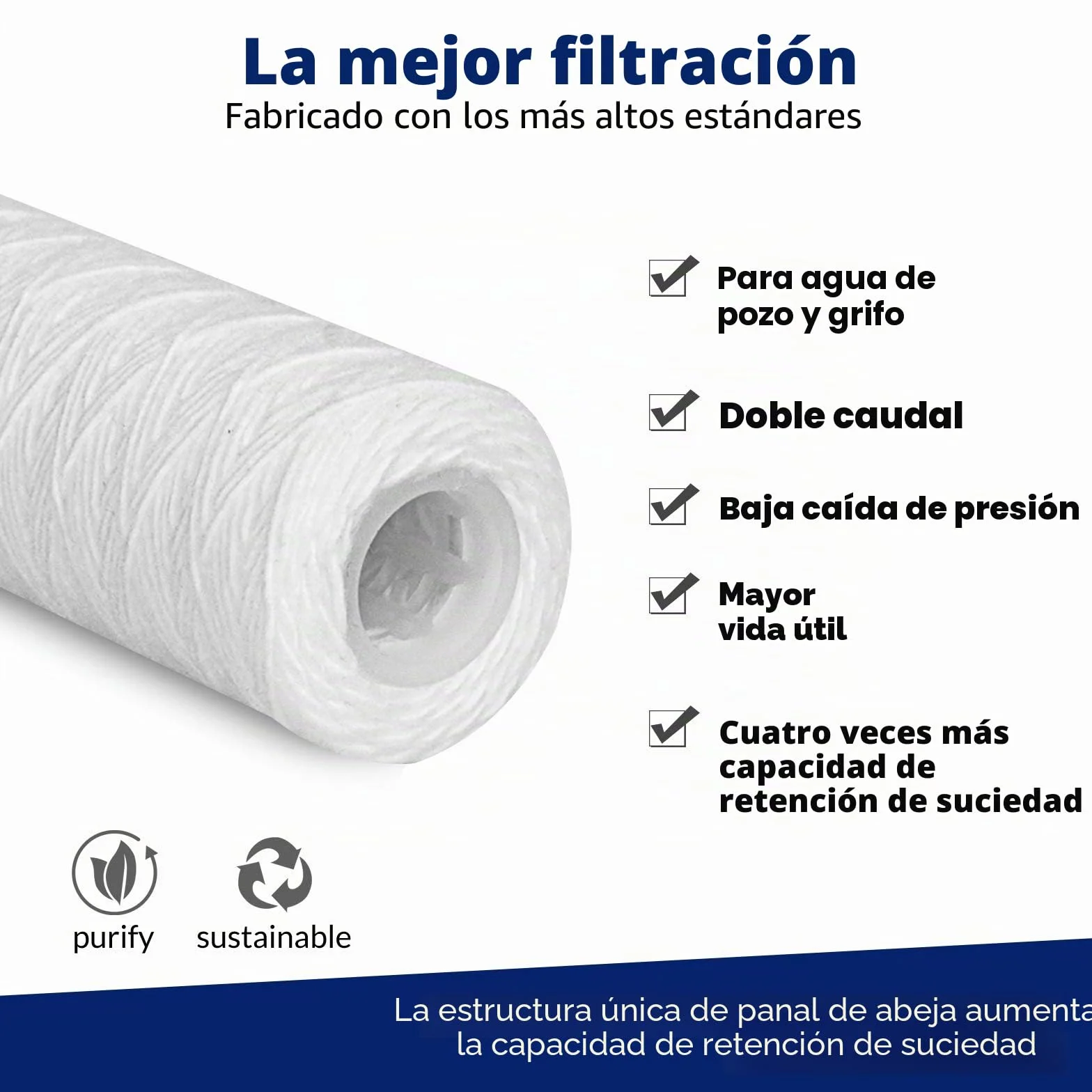 Membrane Solutions Cartucho 10" de Sedimentos 5 micras, Recambio de Filtros de Polipropileno Hilado, para Sistema Ósmosis Inversa y Sistema de Filtración de Toda la Casa, 10 x 2,5 pulgadas, 6 Pack