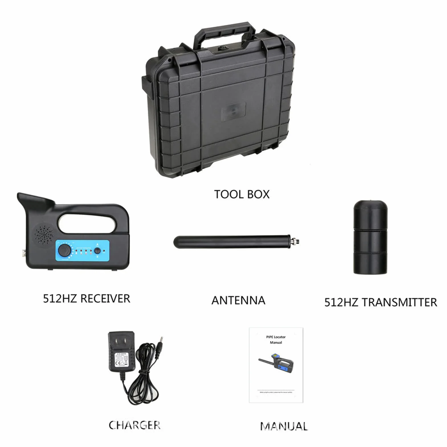 Localizador de Tuberías Subterráneas, Cámara de Endoscopio de Alcantarillado Industrial de Mano, Detector de Bloqueo del Detector del Localizador del Receptor Inalámbrico 512HZ con Transmisor(EU)