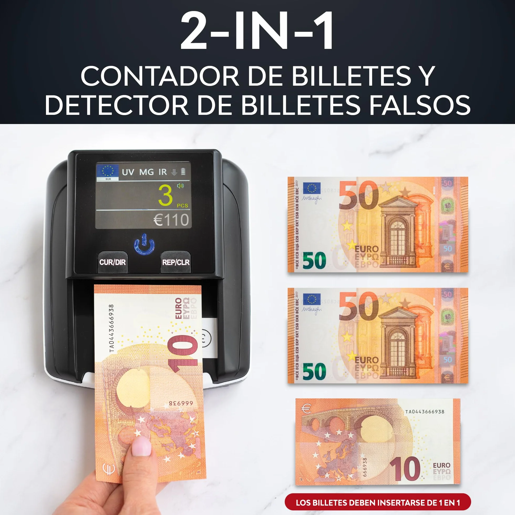 Detector Billetes Falsos UV MG IR Euros Dólares Libras
