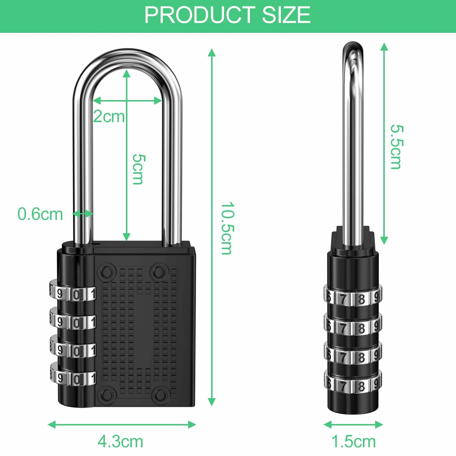 Newpop Candado de combinación de 4 dígitos, para gimnasio, con código reseteable, 2 unidades