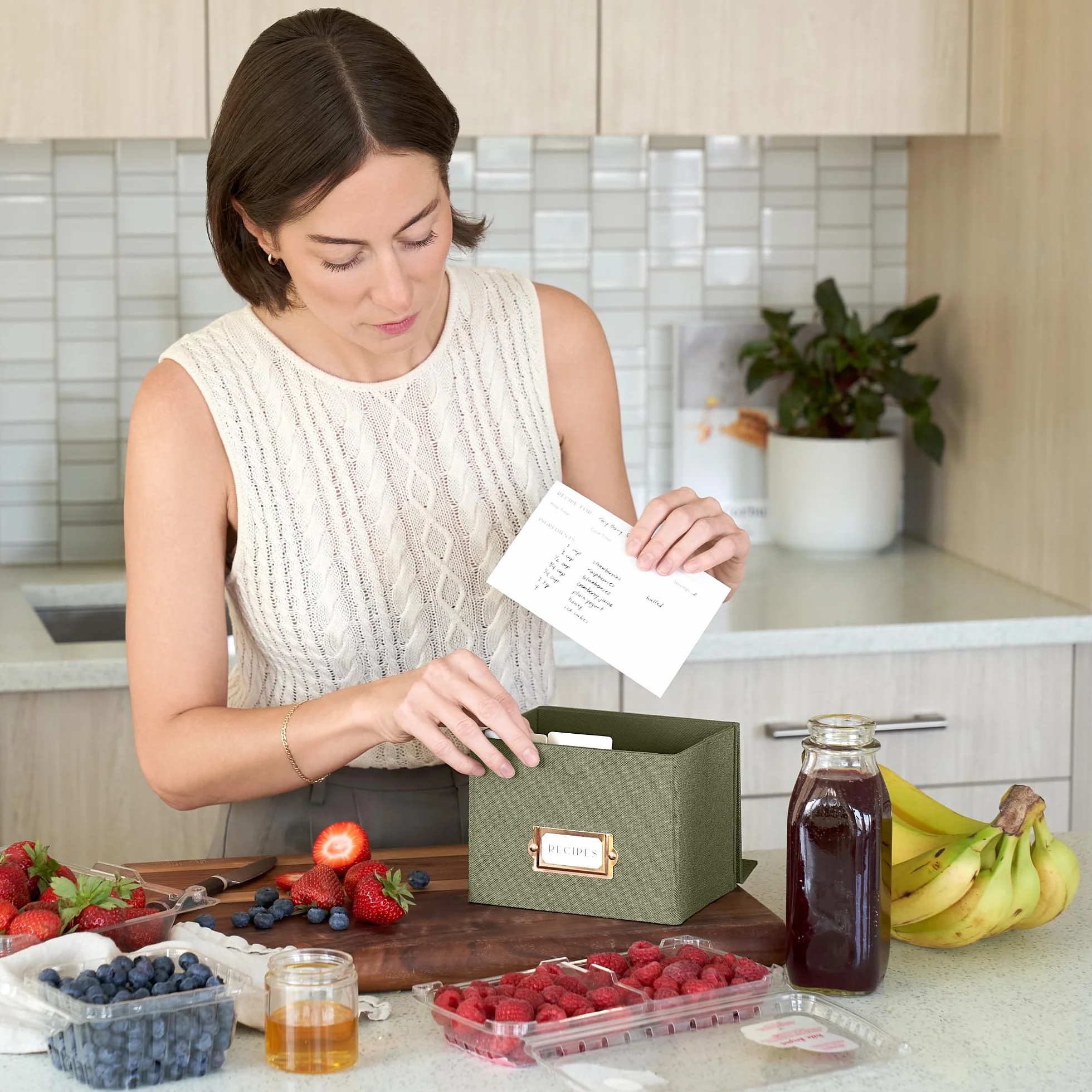 ZICOTO Caja de recetas de lino para tarjetas 4x6 pulgadas, organiza hasta 250 recetas