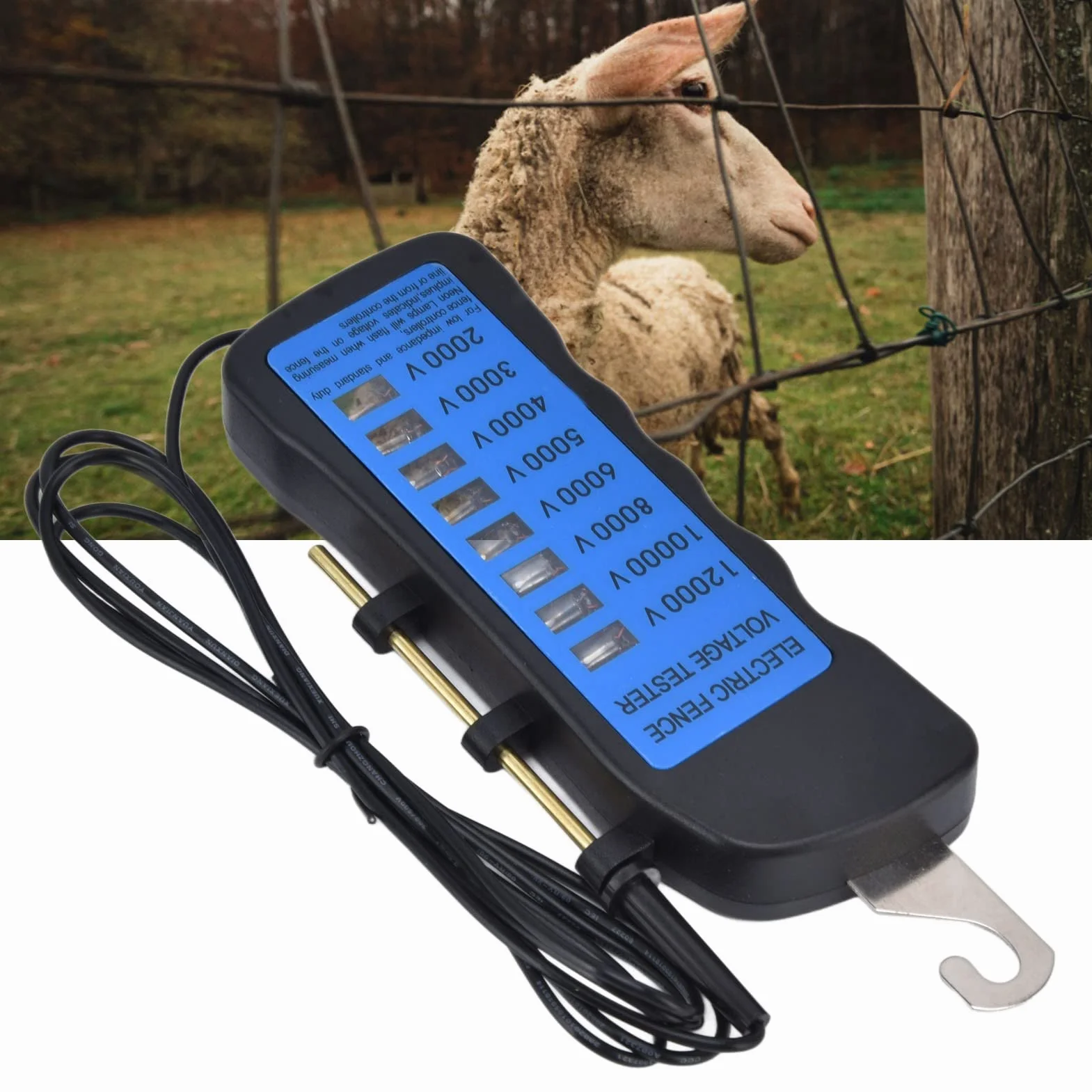 Nikou Probador de voltaje para cercas eléctricas, probador de cercas de neón de 12 kV, probador de cercas de 2000 a 12 000 V, con 8 luces indicadoras de neón, resistente al agua para granjas de jardín