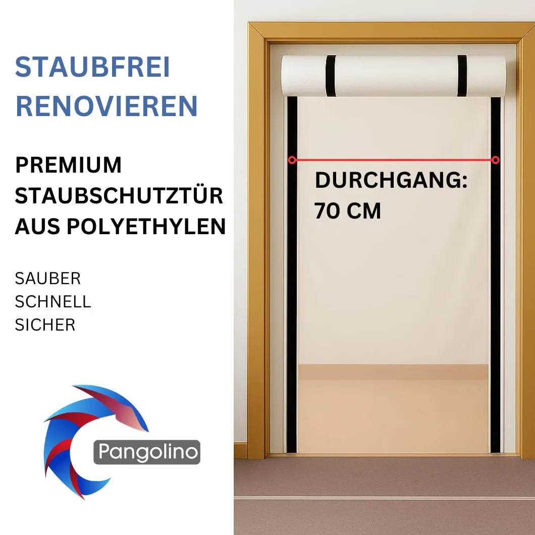 Pangolino Protector antipolvo para puerta, juego de 2 unidades, con cremallera, lámina de polietileno, 1,20 x 2,20 m, incluye cinta adhesiva de doble cara, variante con cinta de velcro