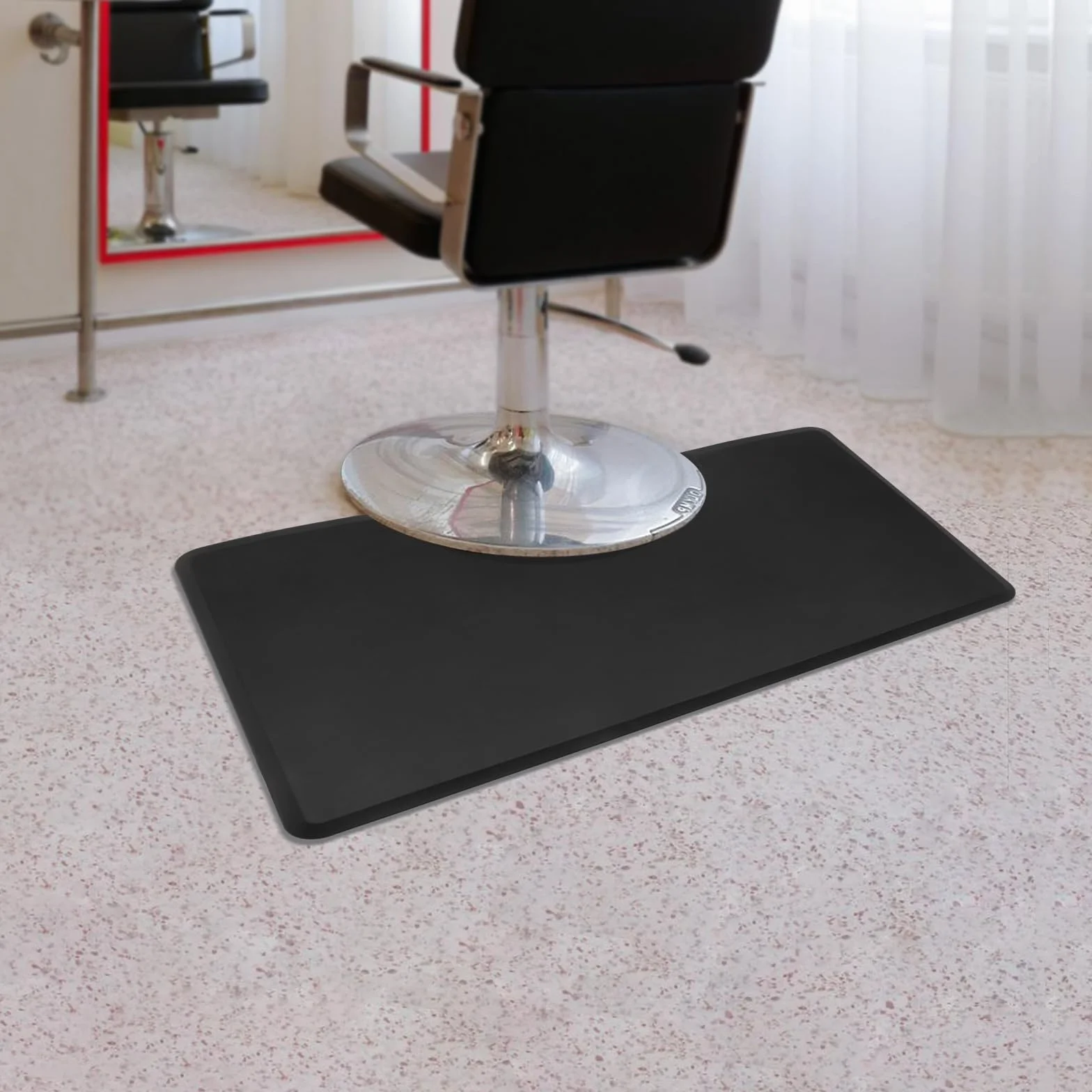 Alfombrilla de Salón 150 x 90 cm Negro Antifatiga Antideslizante Impermeable Talón Resistente para Sillas de Peluquería y Salón