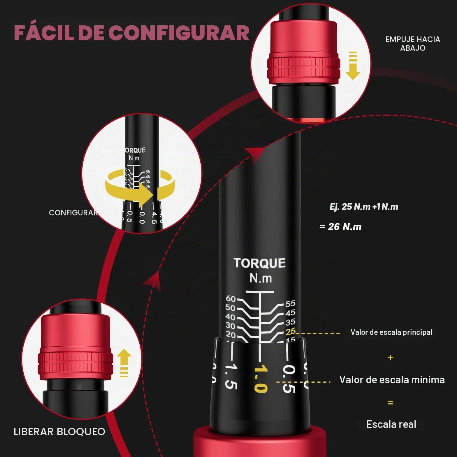 VANPO 3/8" Llave Dinamométrica 5-60Nm, 72 Dientes Bicicleta y Moto Llave Dinamométrica Set 3 Piezas con Barra de Extensión de 125cm, 3/8"-1/4" Adaptador, para Reemplazo de Bujía
