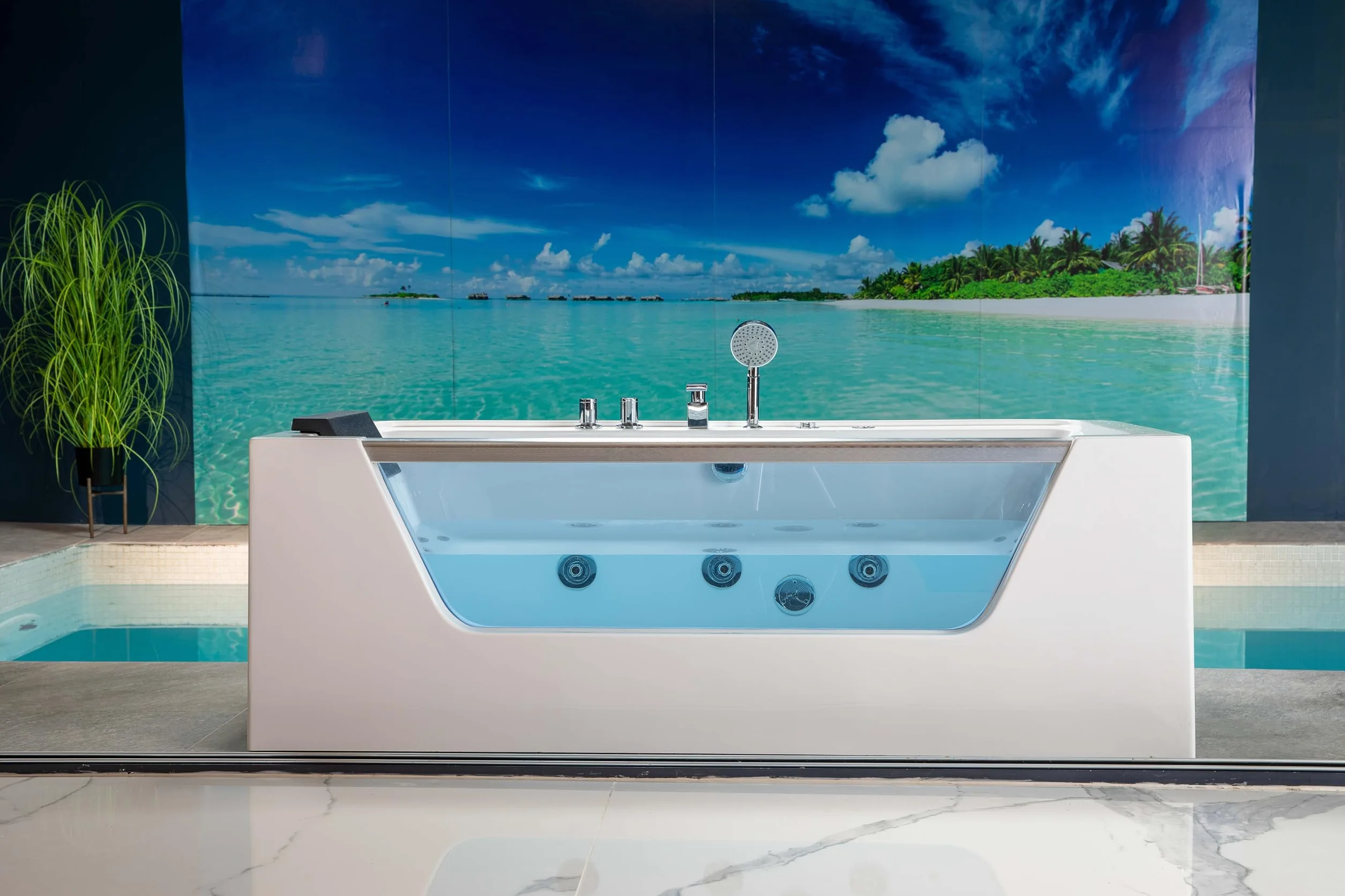 Bañera Hidromasaje New Cristy Rectangular 170x80cm con reposacabezas y 8 chorros Jets