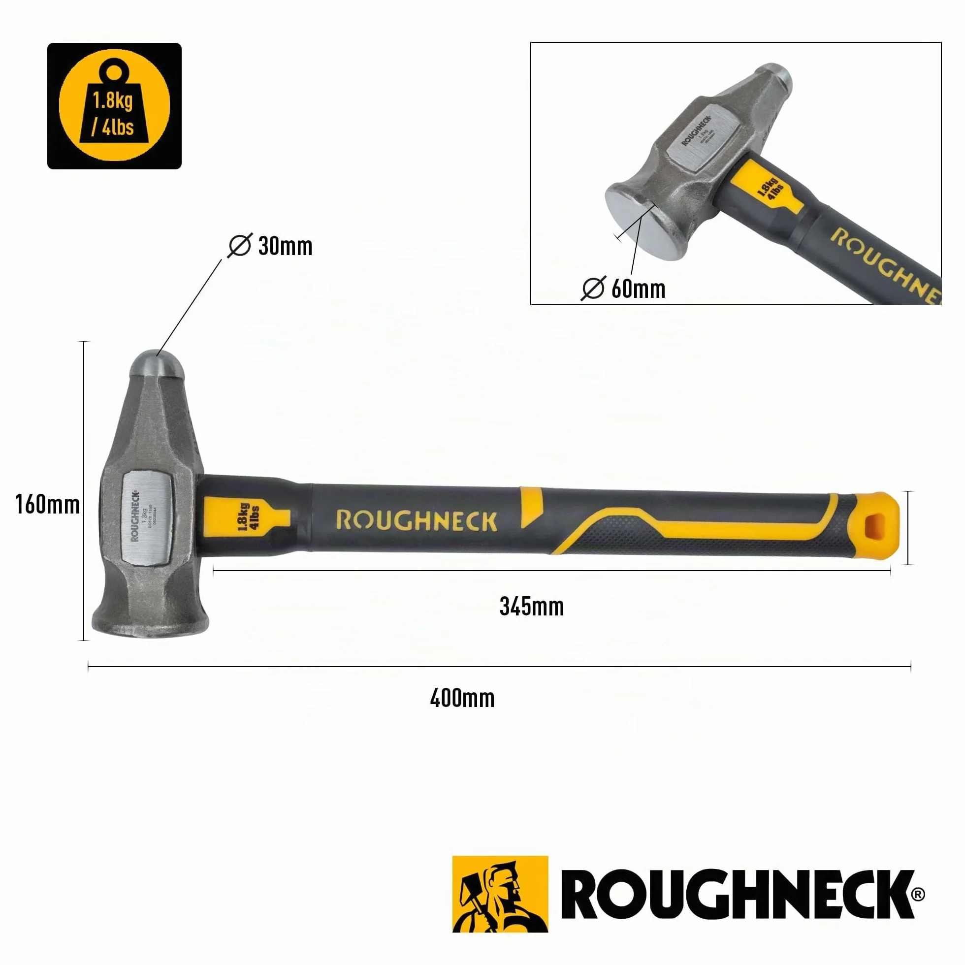 Roughneck Gorilla ROU65804 Mini luge en fibre de verre 1,8 kg/1,8 kg avec poignée de compression