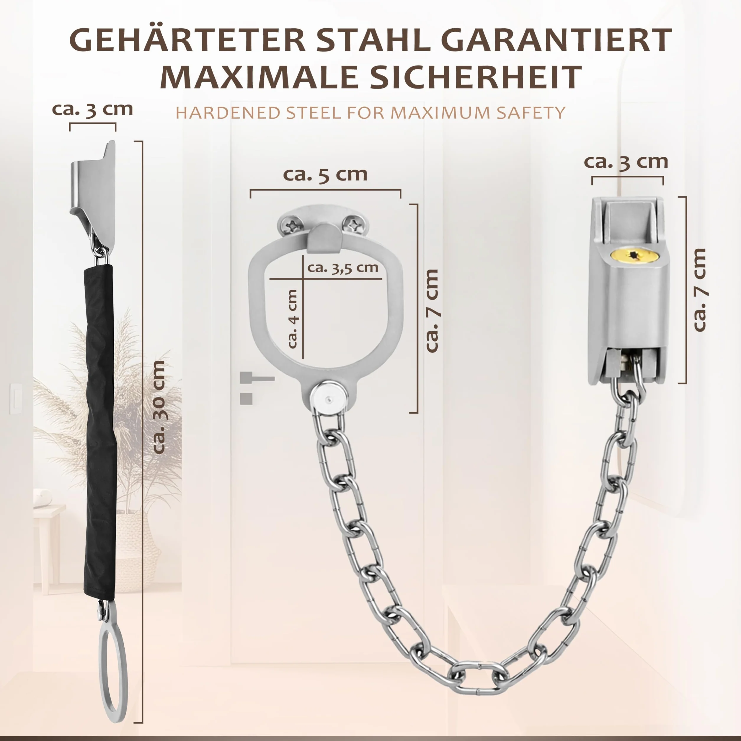 ONVAYA® Cadena de la manilla de la puerta con protección contra arañazos | Cadena de la puerta | Protección de la puerta | SIN perforar la puerta