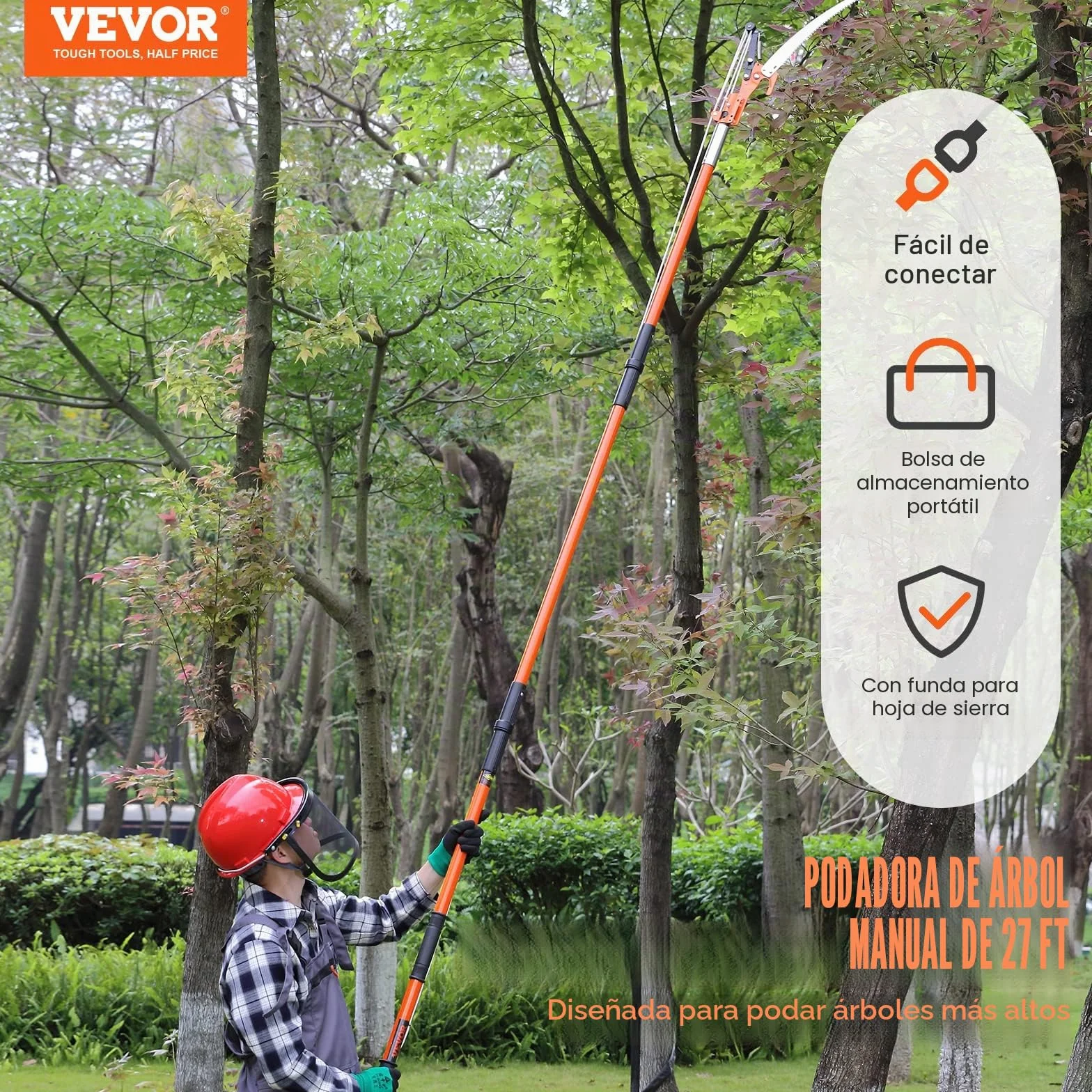 VEVOR Sierra de Poda Telescópica Sierra de Pértiga Extensible de 2,24-8,24m Sierra de Poda con Hoja de Acero Afilada con 8 Postes Tijeras de Fibra de Vidrio para Cortar Ramas Altas para Podar Palmeras