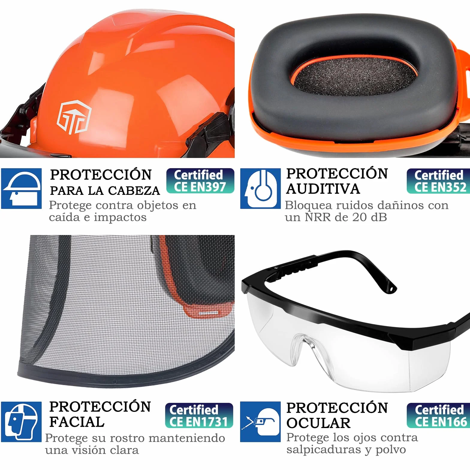 Casco de motosierra con protector facial de seguridad y orejeras, casco para uso en motosierra, casco de seguridad extraíble antivaho