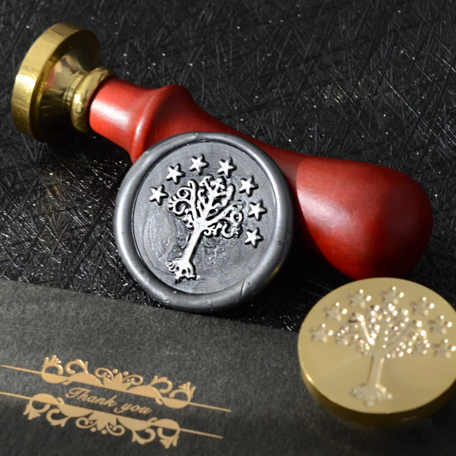 Kit de sello de cera, sello de árbol de Gondor con mango de madera vintage para sobres de boda
