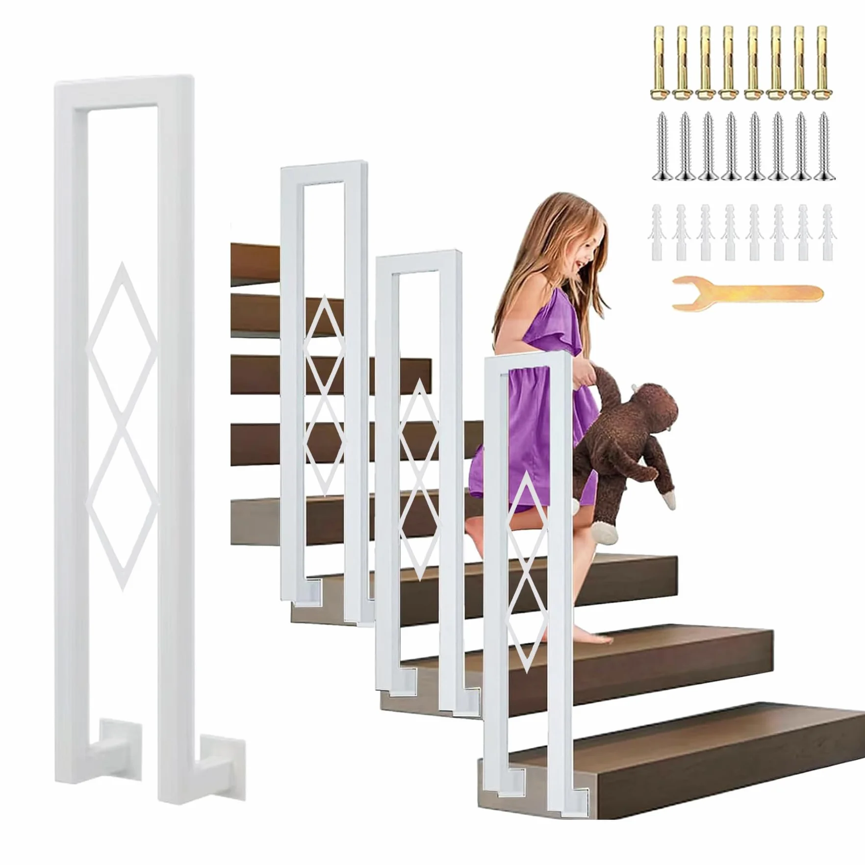 Barandilla de Escalera Interior en Forma de U Pasamanos Antideslizante, Balaustre de Seguridad de Hierro Forjado Valla Decorativa para Jardín, Porche, Desván y Exterior(Size:90cm,Color:blanco)