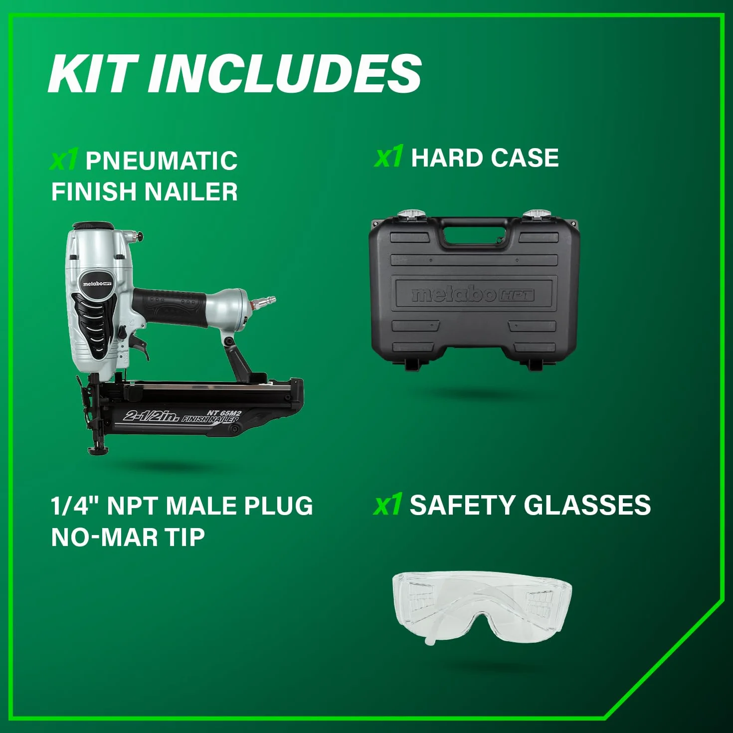 Metabo HPT Kit de clavadora Pro Preferred Finish | Calibre 16 | Acepta clavos de 1 pulgada a 2-1/2 pulgadas | Ideal para moldear, gabinetes y más | NT65M2S