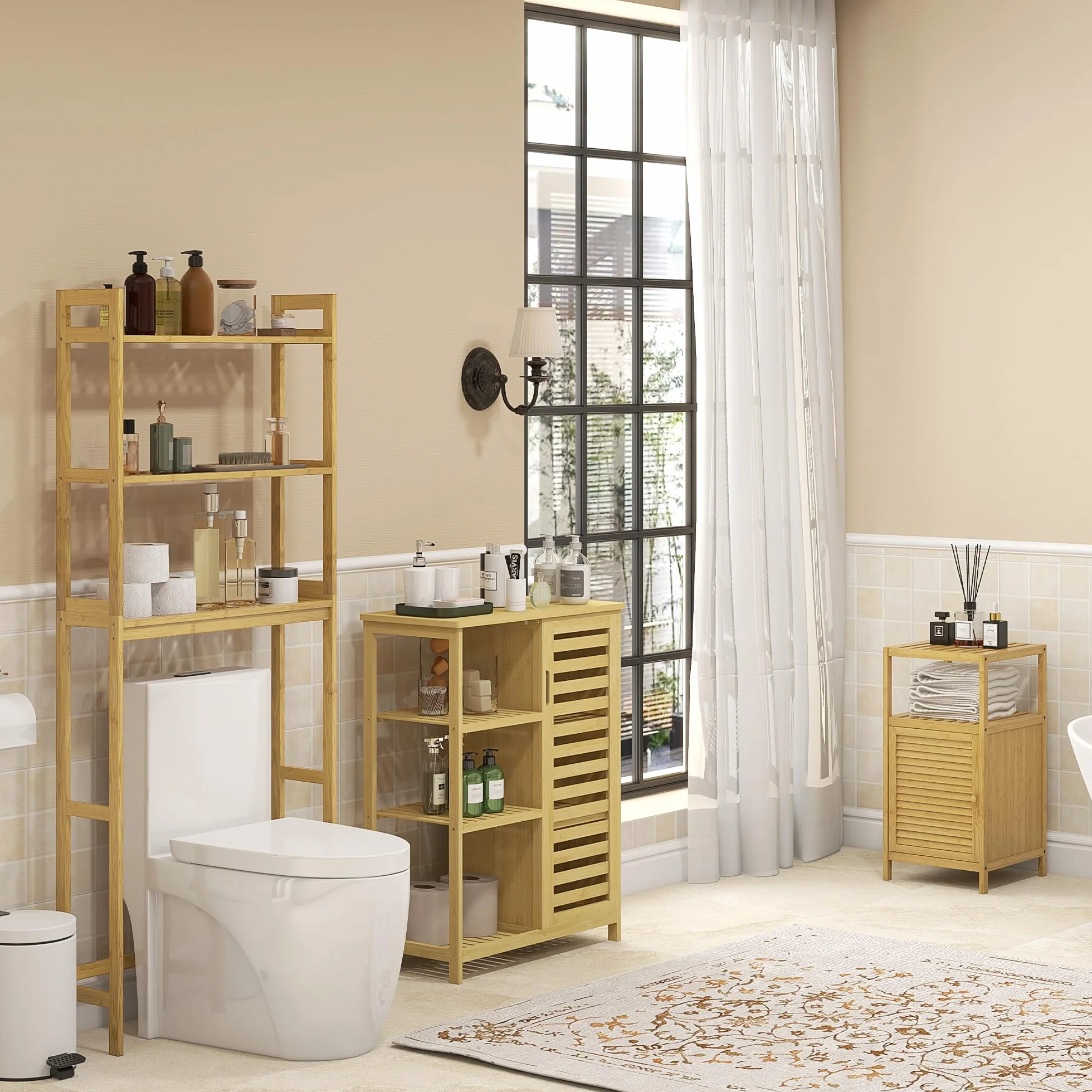 Kleankin Estantería de Baño Bambú 33x36,5x67 cm Natural