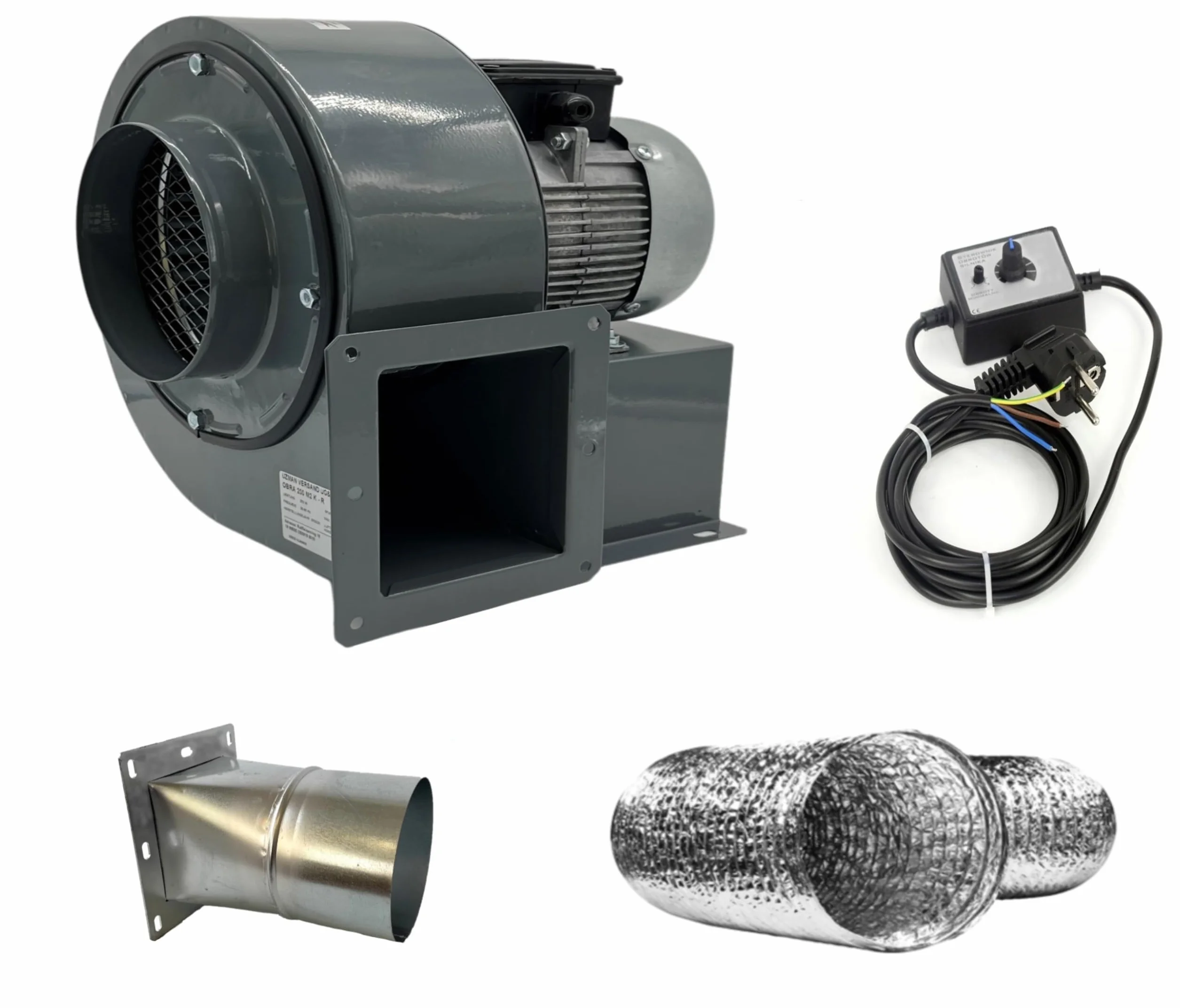 Uzman-Versand OBR-200M - Ventilador radial con regulador de velocidad, brida y tubo flexible de aluminio