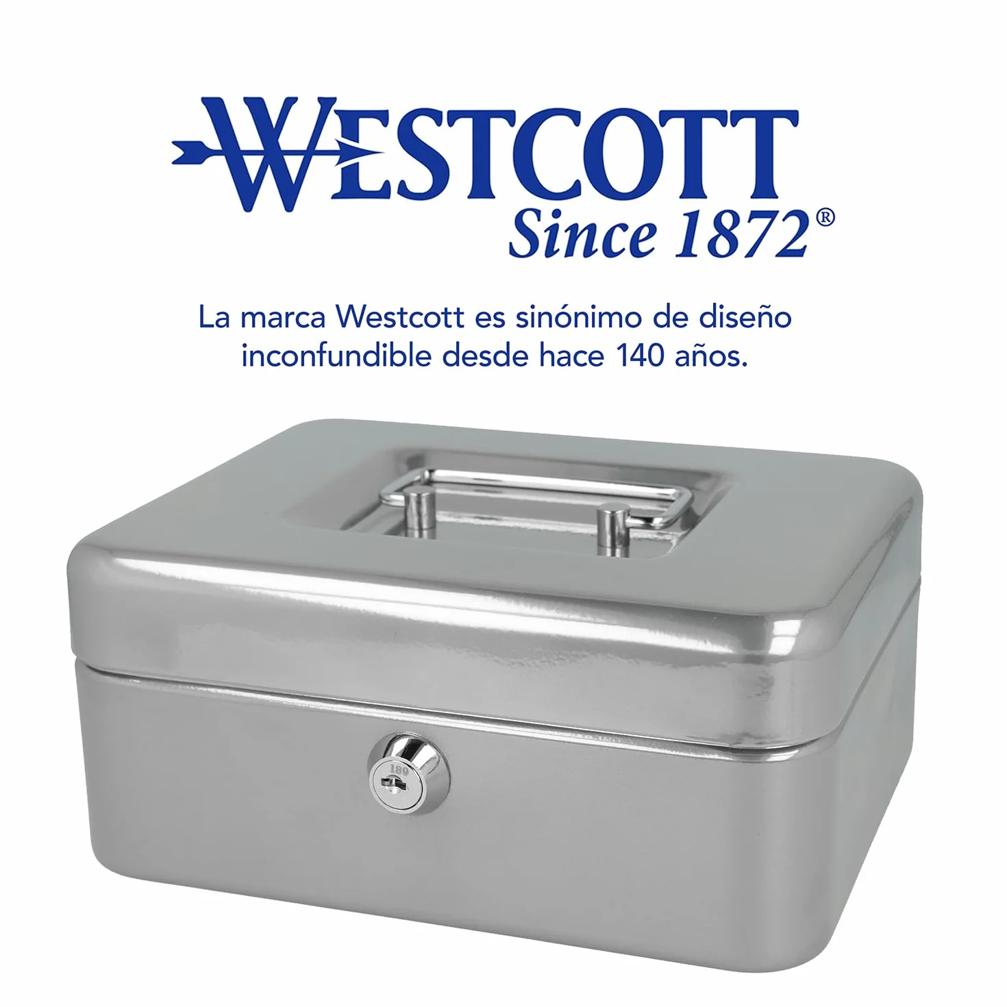Westcott Caja de efectivo con cerradura 20 cm plata chapa de acero 2 llaves inserto extraíble monedas 3 compartimentos